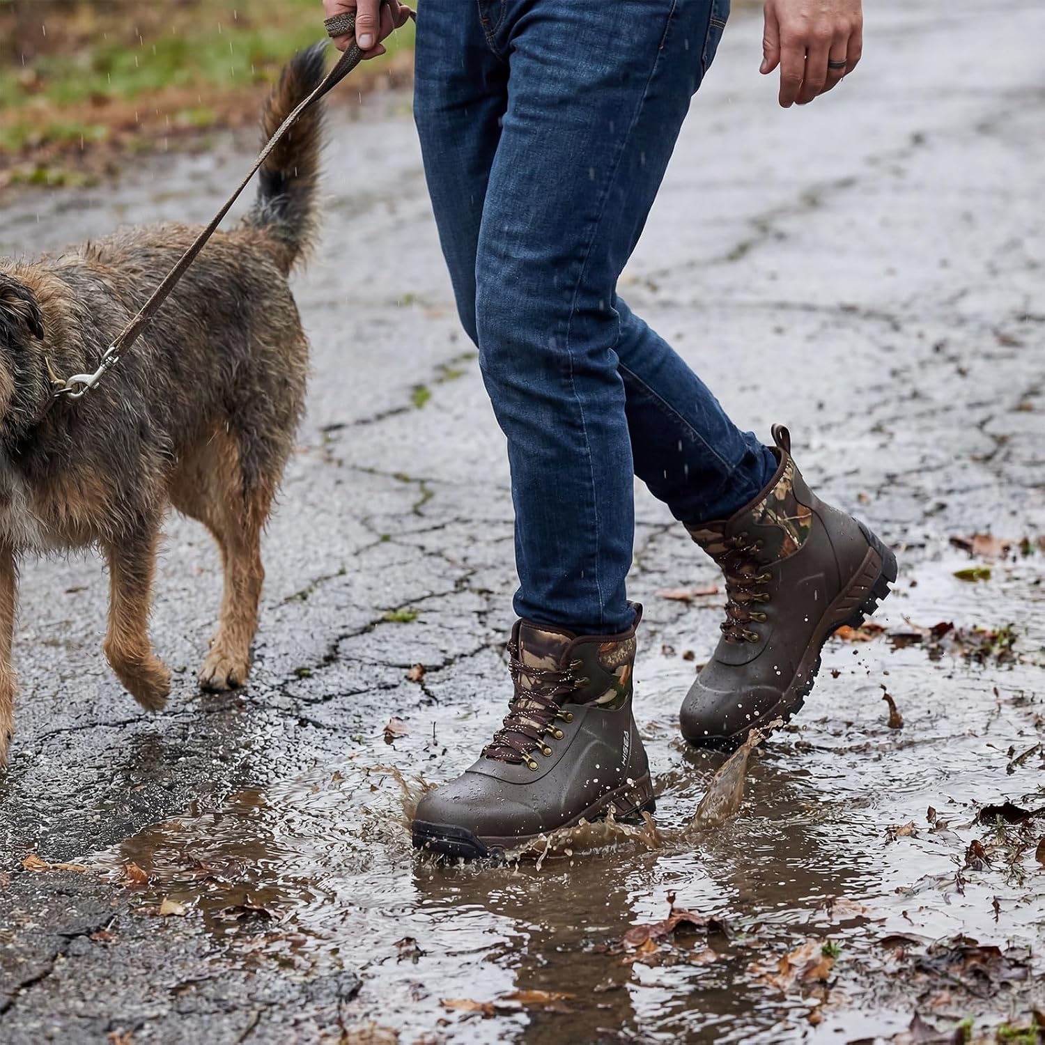 image:imageHISEA Ankle Rubber Rain Boots for Men Lace Up Round Toe Waterproof Boots for Hiking Outdoor Mud Yard Garden ChoreCamo