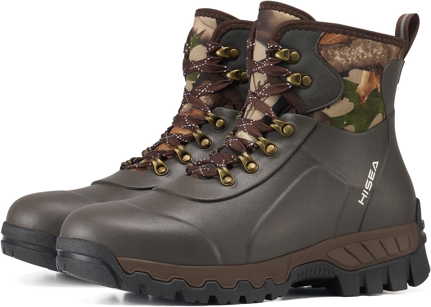 image:imageHISEA Ankle Rubber Rain Boots for Men Lace Up Round Toe Waterproof Boots for Hiking Outdoor Mud Yard Garden ChoreCamo