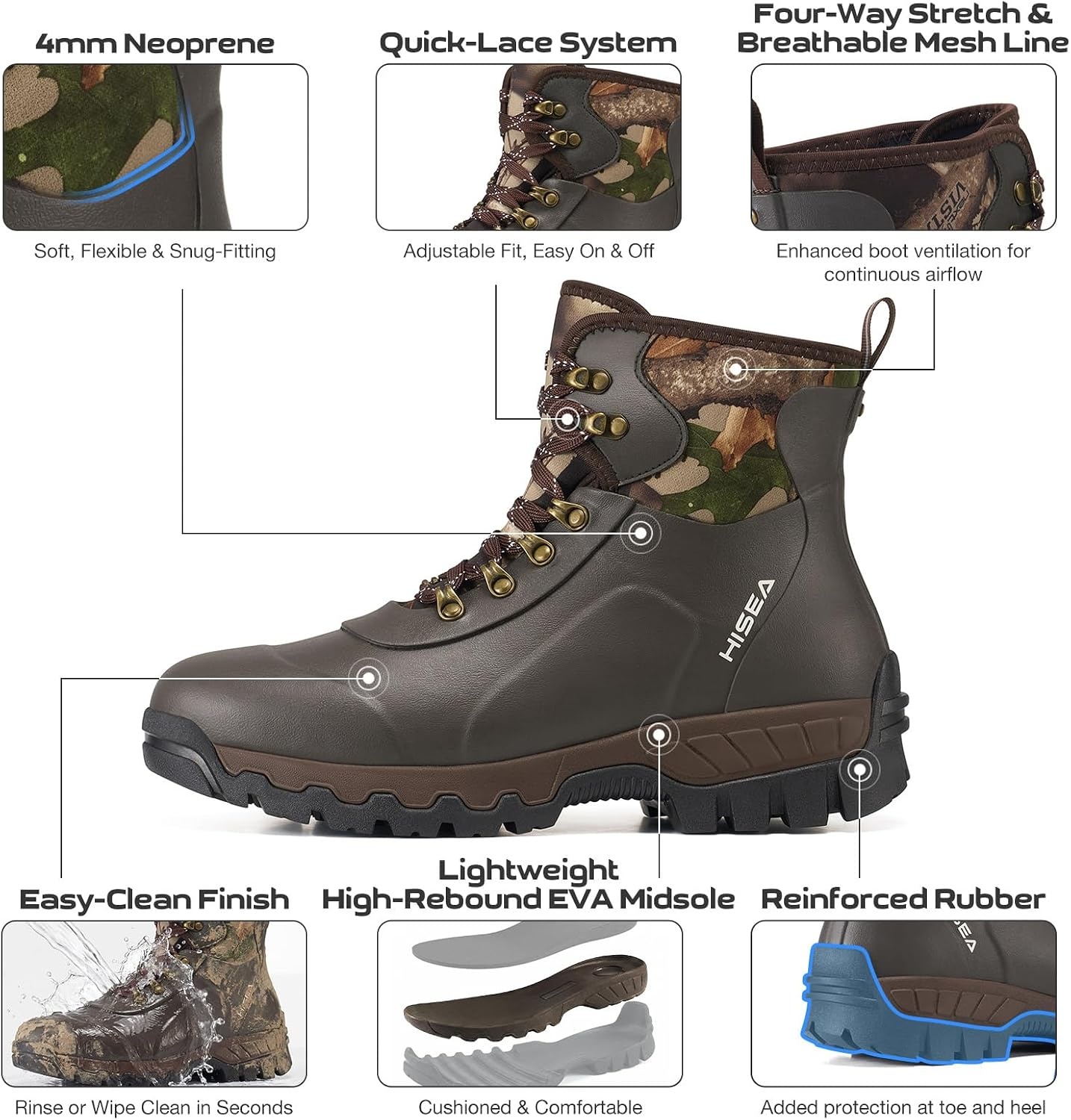 image:imageHISEA Ankle Rubber Rain Boots for Men Lace Up Round Toe Waterproof Boots for Hiking Outdoor Mud Yard Garden ChoreCamo