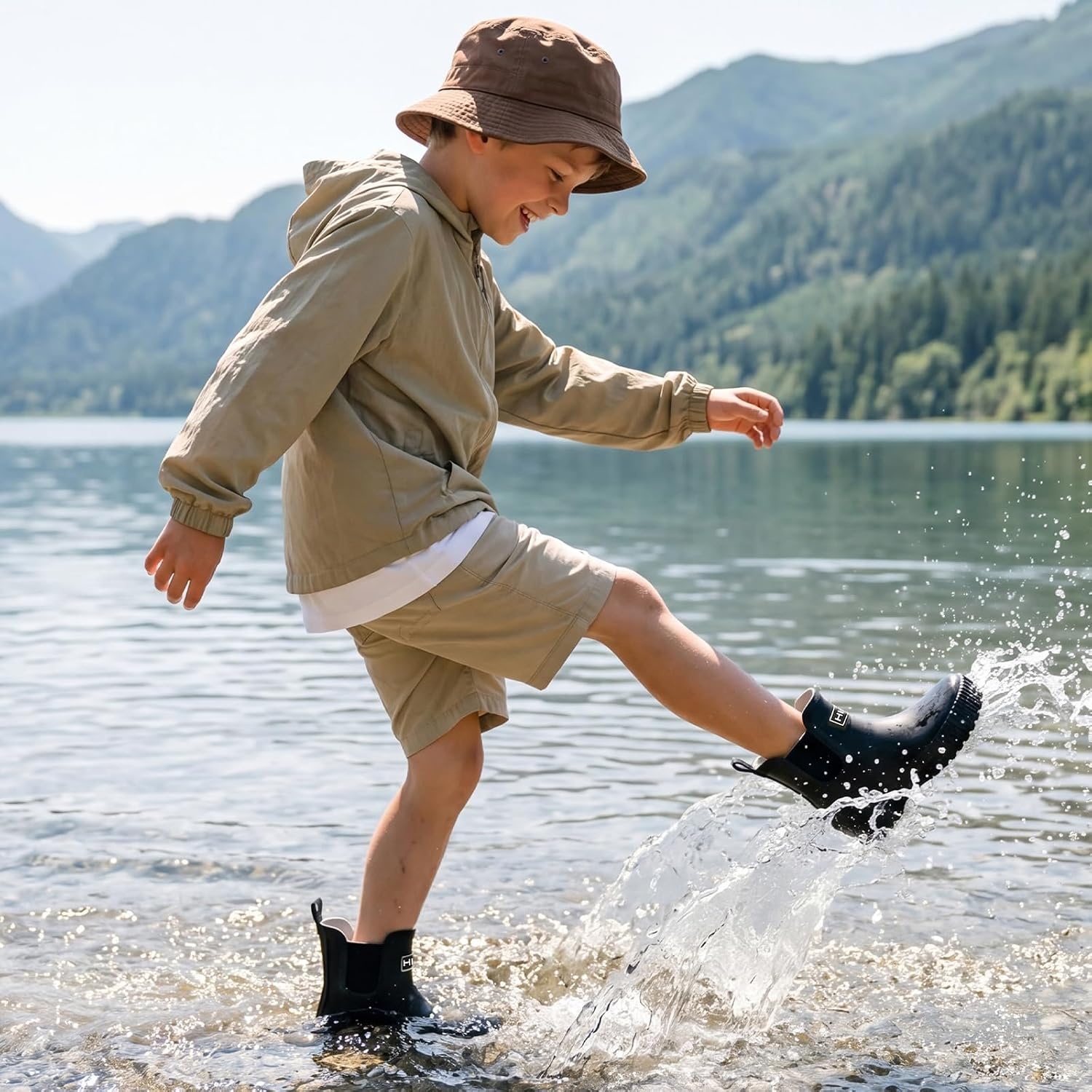 image:imageHISEA Kids BarefootFriendly Rain Boots 100 Natural Rubber Waterproof Ankle Chelsea Boots with Soft Cotton Lining AntiChafing Design for Toddlers Boys GirlsBlack