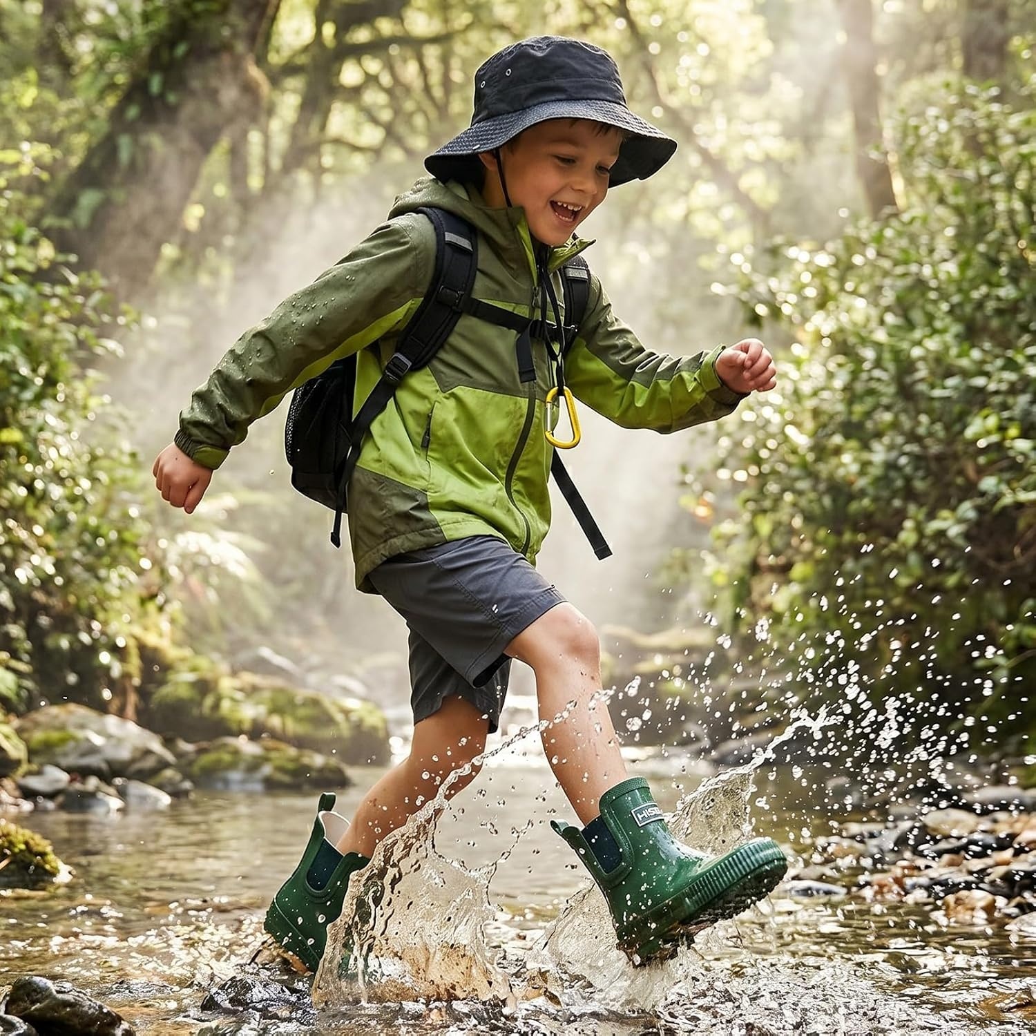 image:imageHISEA Kids BarefootFriendly Rain Boots 100 Natural Rubber Waterproof Ankle Chelsea Boots with Soft Cotton Lining AntiChafing Design for Toddlers Boys GirlsGreen