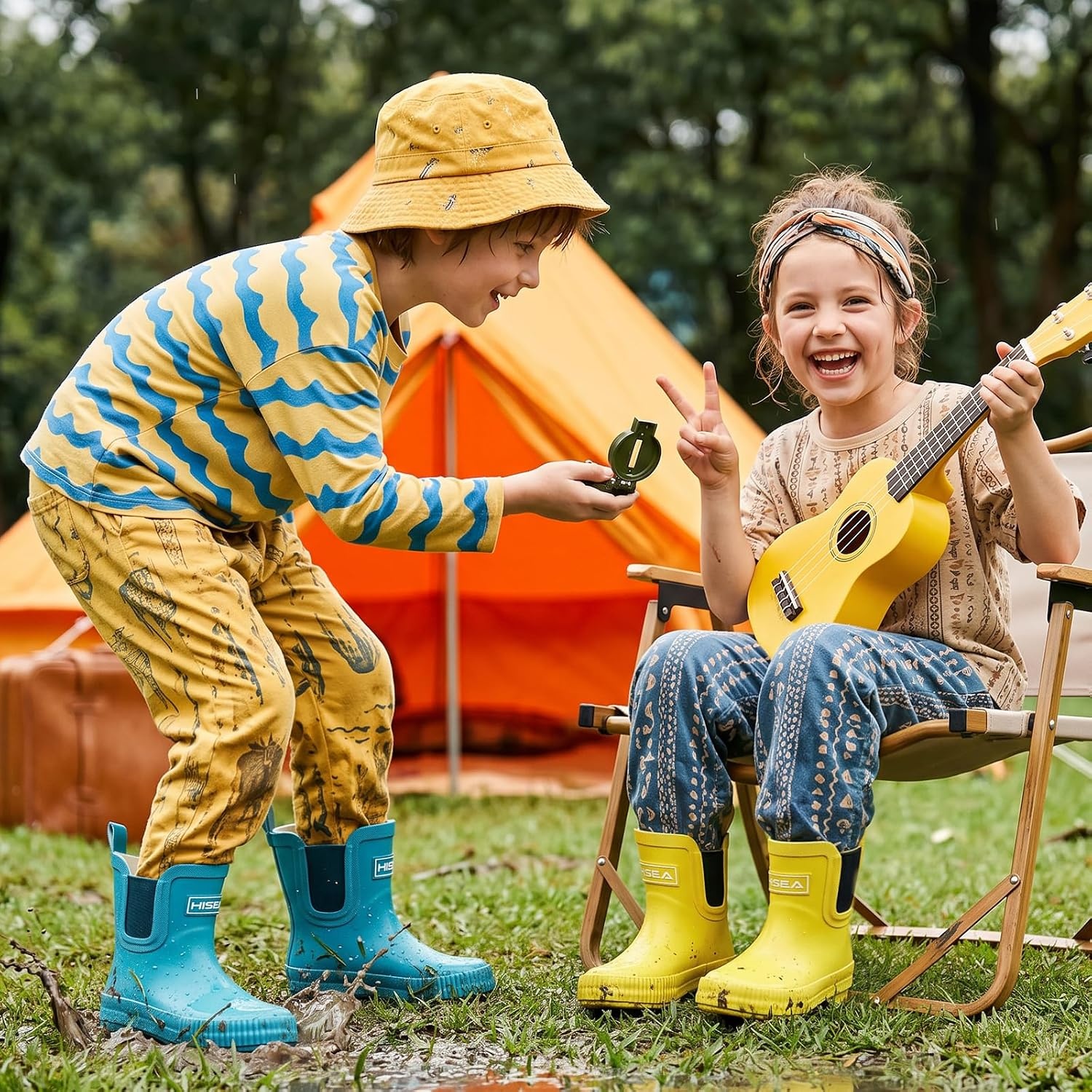image:imageHISEA Kids BarefootFriendly Rain Boots 100 Natural Rubber Waterproof Ankle Chelsea Boots with Soft Cotton Lining AntiChafing Design for Toddlers Boys GirlsBlue