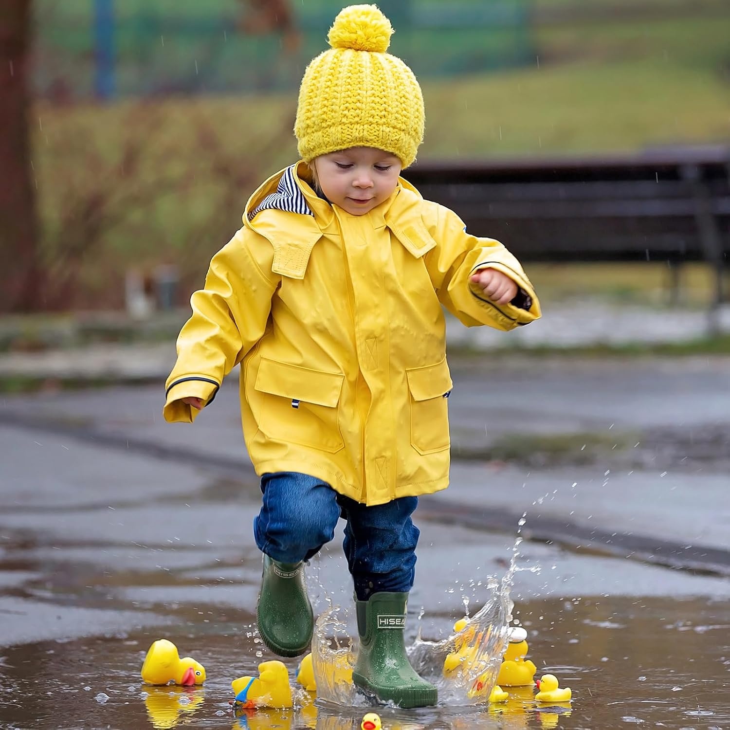 image:imageHISEA Kids BarefootFriendly Rain Boots 100 Natural Rubber Waterproof Ankle Chelsea Boots with Soft Cotton Lining AntiChafing Design for Toddlers Boys GirlsGreen