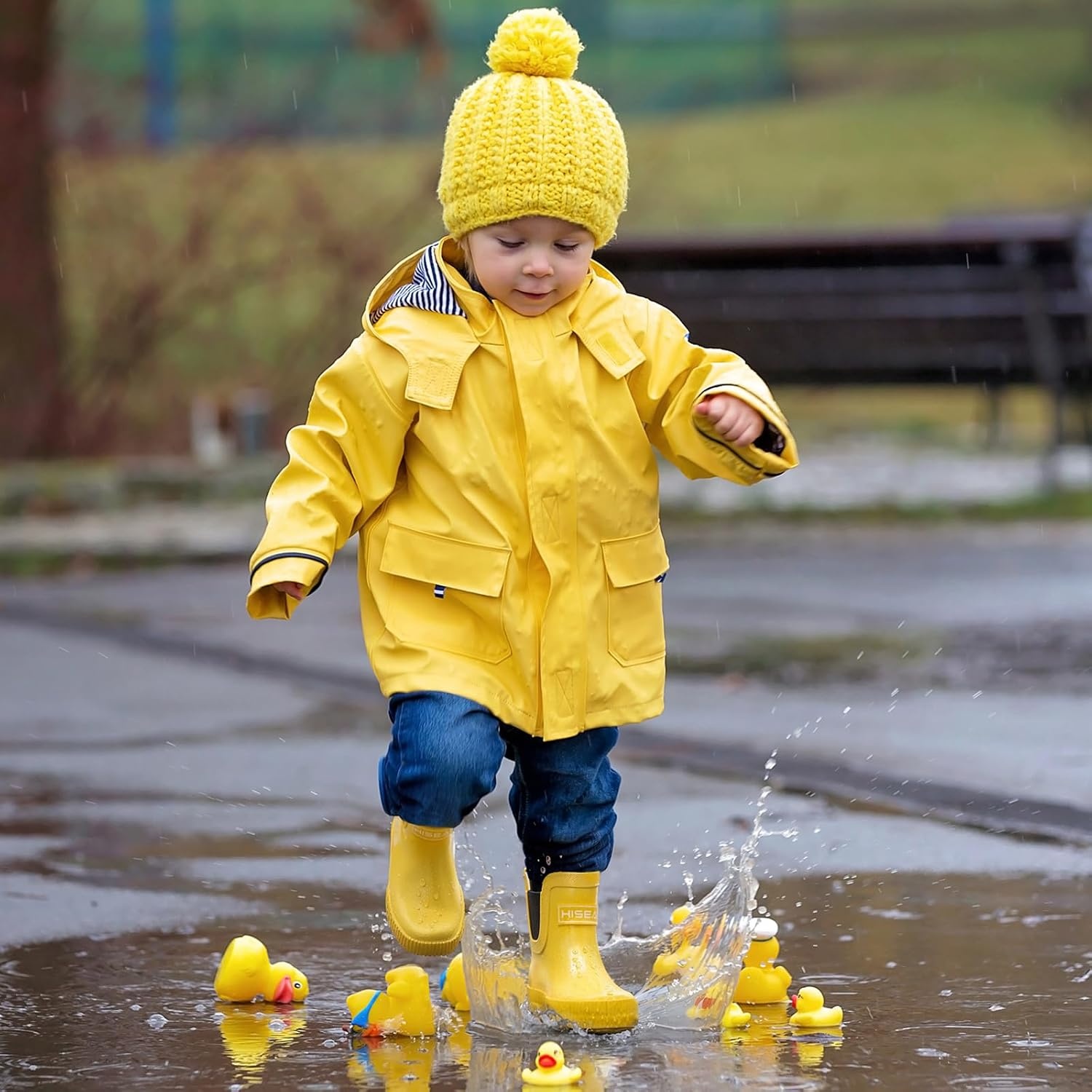 image:imageHISEA Kids BarefootFriendly Rain Boots 100 Natural Rubber Waterproof Ankle Chelsea Boots with Soft Cotton Lining AntiChafing Design for Toddlers Boys GirlsYellow