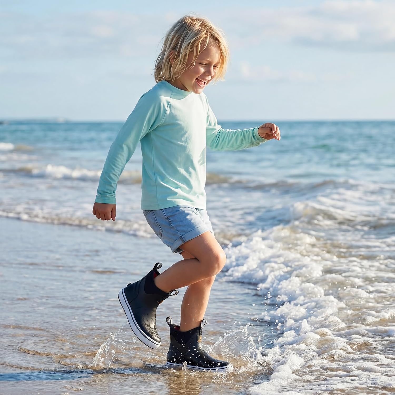 image:imageHISEA Kids EasyOn Rain Boots for Boys and Girls 4mm Neoprene Insulated Waterproof Deck Boots NonSlip Rubber Ankle Mud Boots for Toddler amp Big KidBlack