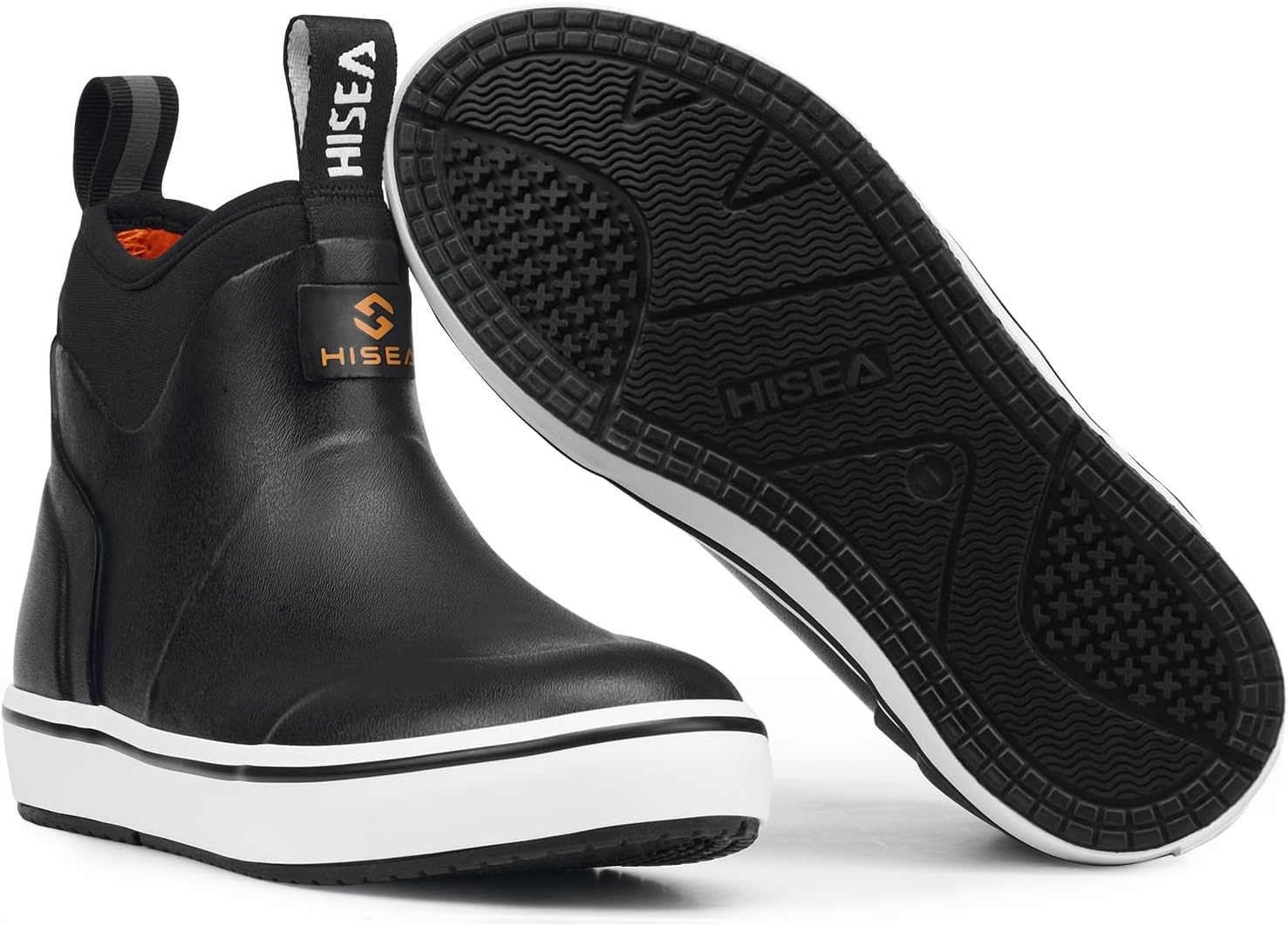image:imageHISEA Kids EasyOn Rain Boots for Boys and Girls 4mm Neoprene Insulated Waterproof Deck Boots NonSlip Rubber Ankle Mud Boots for Toddler amp Big KidBlack