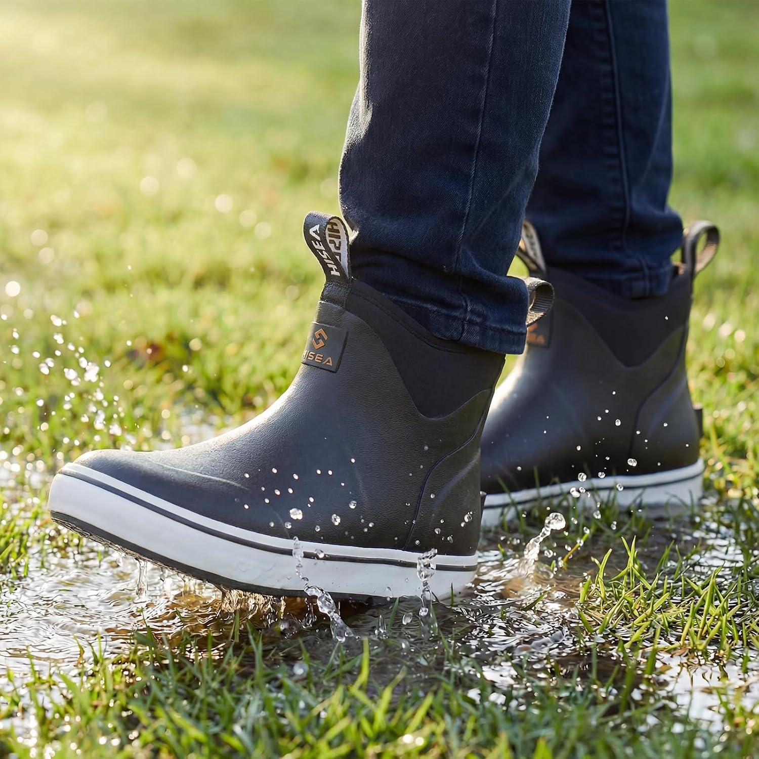image:imageHISEA Kids EasyOn Rain Boots for Boys and Girls 4mm Neoprene Insulated Waterproof Deck Boots NonSlip Rubber Ankle Mud Boots for Toddler amp Big KidBlack