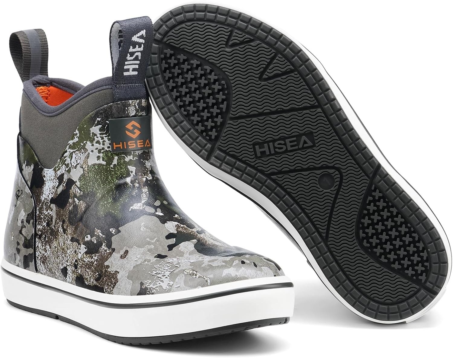 image:imageHISEA Kids EasyOn Rain Boots for Boys and Girls 4mm Neoprene Insulated Waterproof Deck Boots NonSlip Rubber Ankle Mud Boots for Toddler amp Big KidGrey Camo