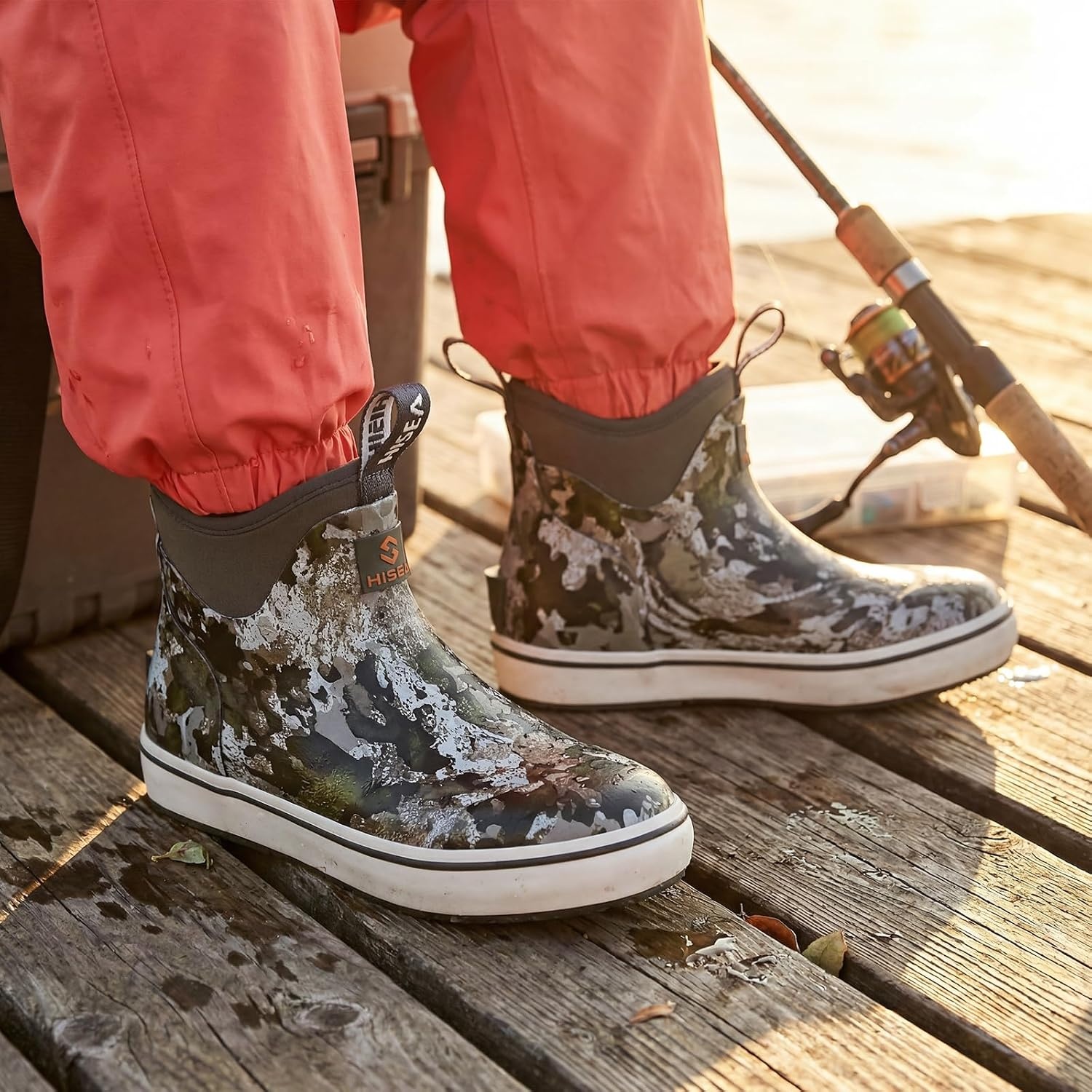 image:imageHISEA Kids EasyOn Rain Boots for Boys and Girls 4mm Neoprene Insulated Waterproof Deck Boots NonSlip Rubber Ankle Mud Boots for Toddler amp Big KidGrey Camo