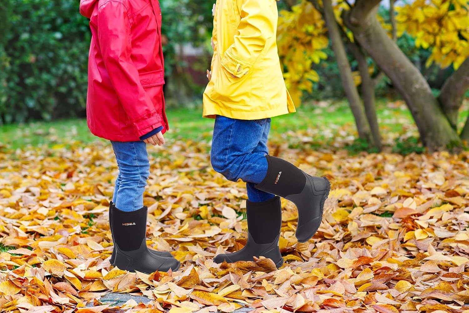 image:imageHISEA Kids Rain Boots Waterproof Neoprene Rubber Mud Boots Youth Rainboots Mid Calf Rain Shoes for Toddlers Kid Children Boys amp GirlsBlack