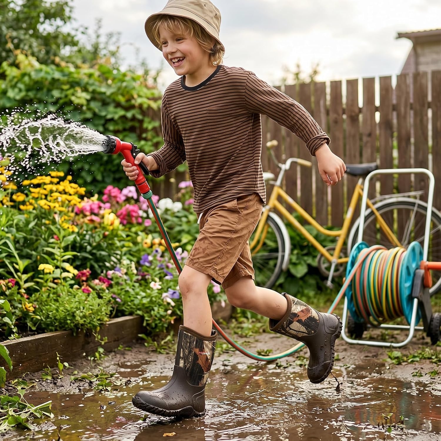 image:imageHISEA Kids Rain Boots Waterproof Neoprene Rubber Mud Boots Youth Rainboots Mid Calf Rain Shoes for Toddlers Kid Children Boys amp GirlsCamo