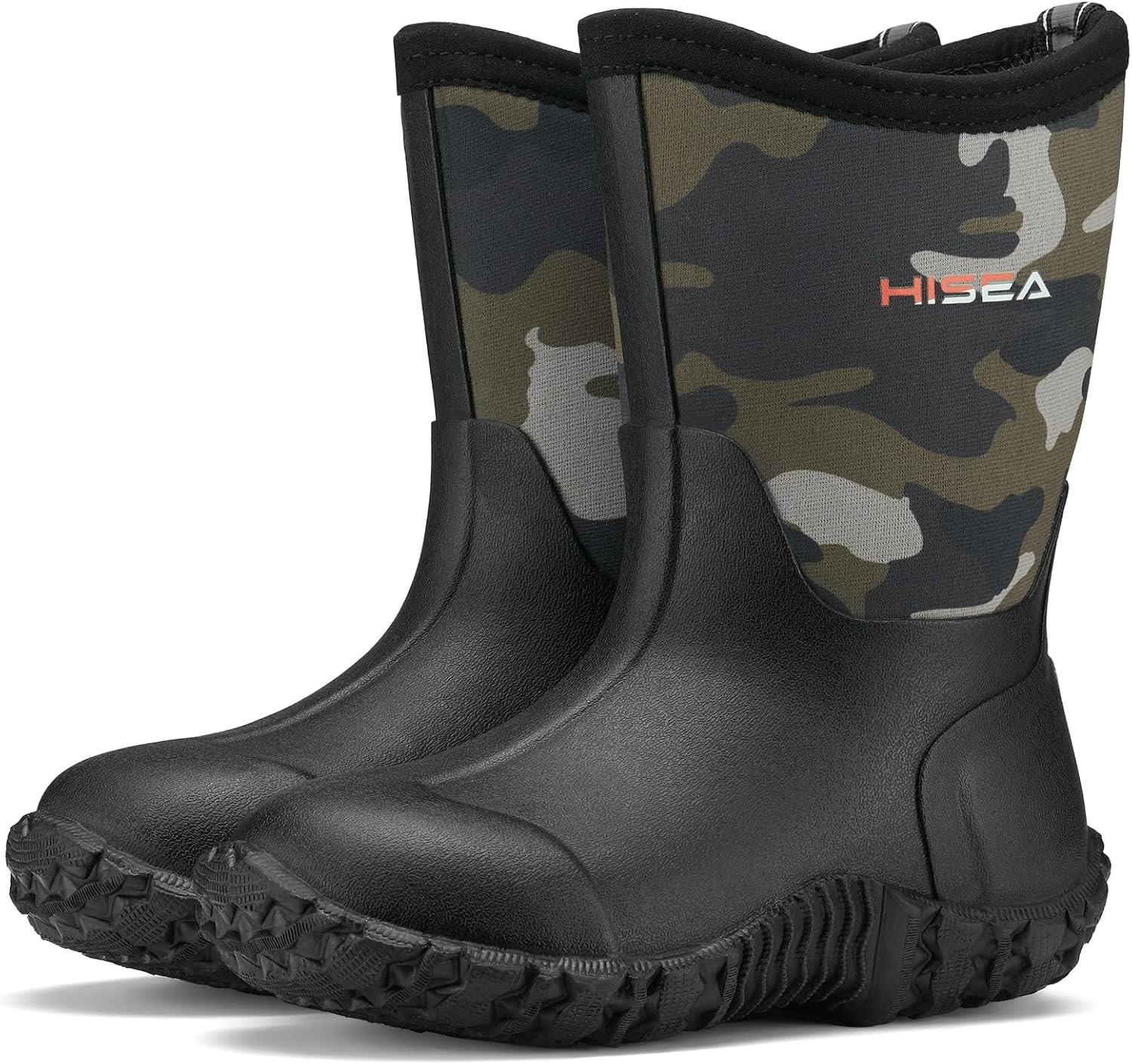 image:imageHISEA Kids Rain Boots Waterproof Neoprene Rubber Mud Boots Youth Rainboots Mid Calf Rain Shoes for Toddlers Kid Children Boys amp GirlsGreen Camo