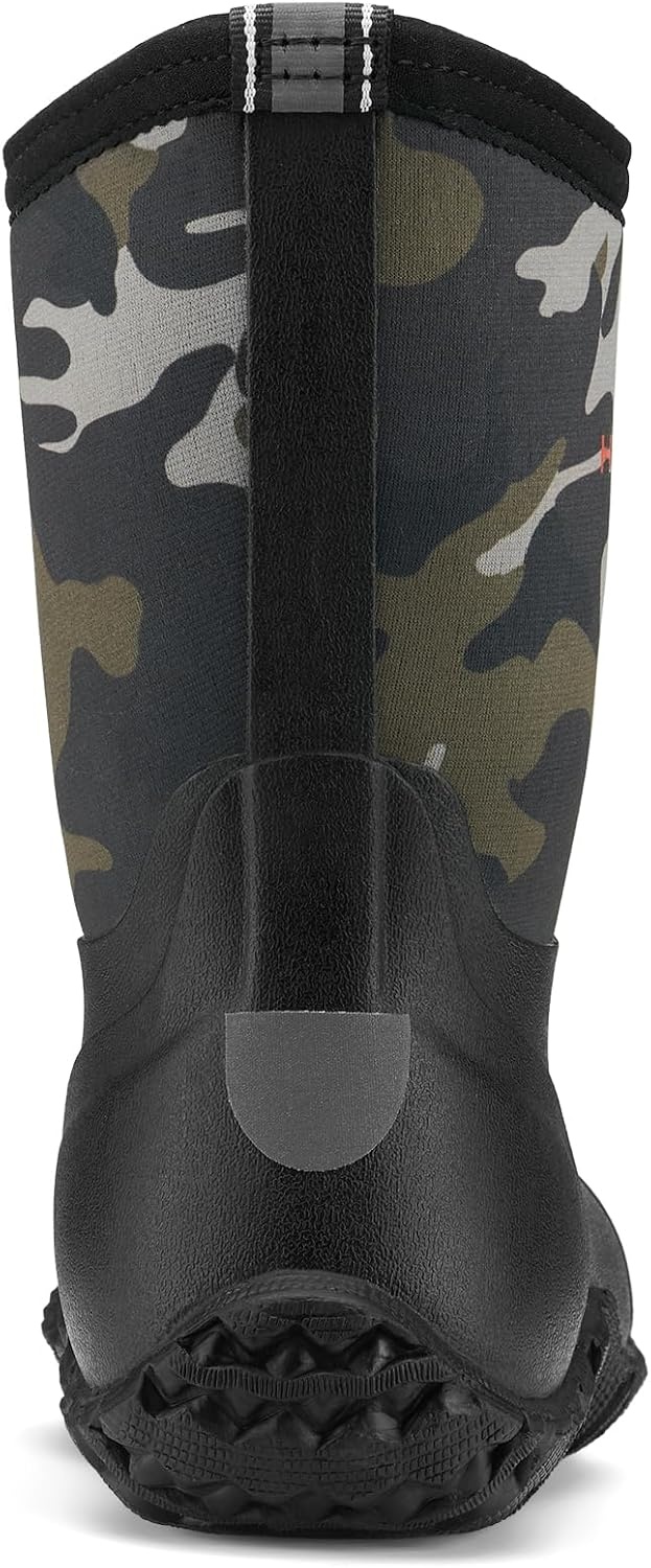 image:imageHISEA Kids Rain Boots Waterproof Neoprene Rubber Mud Boots Youth Rainboots Mid Calf Rain Shoes for Toddlers Kid Children Boys amp GirlsGreen Camo