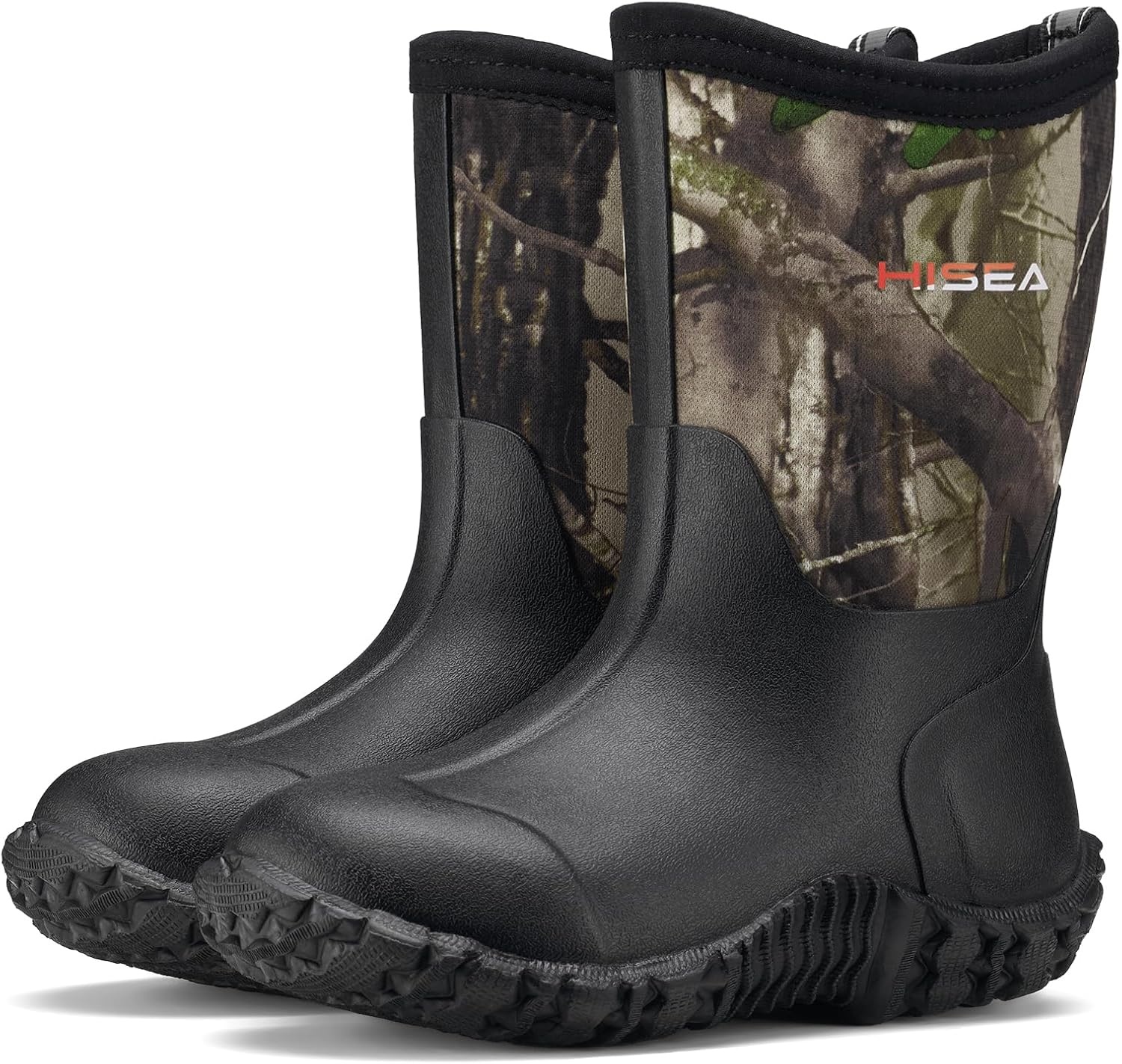 image:imageHISEA Kids Rain Boots Waterproof Neoprene Rubber Mud Boots Youth Rainboots Mid Calf Rain Shoes for Toddlers Kid Children Boys amp GirlsWoodland Camo