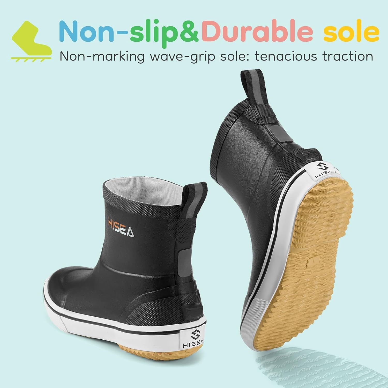 image:imageHISEA Kids Rain Boots for Girls Boys Toddler Waterproof NonSlip Easyon Rubber Deck Boots Lightweight Flexible UnisexChild Ankle Chelsea Booties for Outdoor School PlayBlack