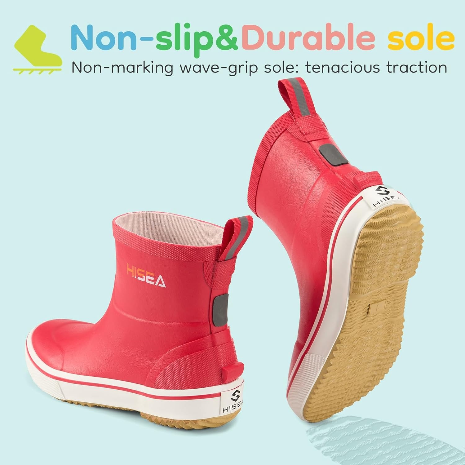 image:imageHISEA Kids Rain Boots for Girls Boys Toddler Waterproof NonSlip Easyon Rubber Deck Boots Lightweight Flexible UnisexChild Ankle Chelsea Booties for Outdoor School PlayRed