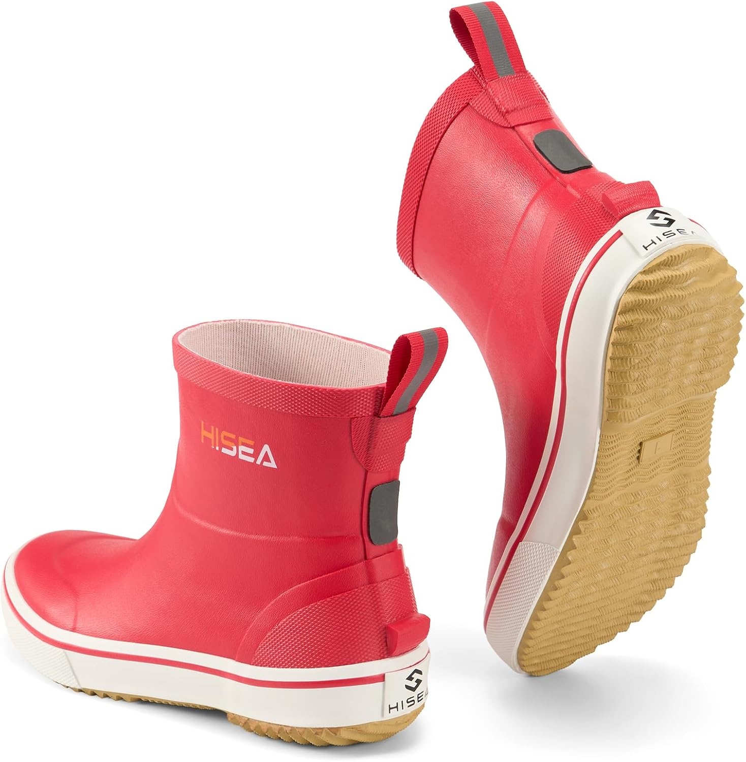 image:imageHISEA Kids Rain Boots for Girls Boys Toddler Waterproof NonSlip Easyon Rubber Deck Boots Lightweight Flexible UnisexChild Ankle Chelsea Booties for Outdoor School PlayRed