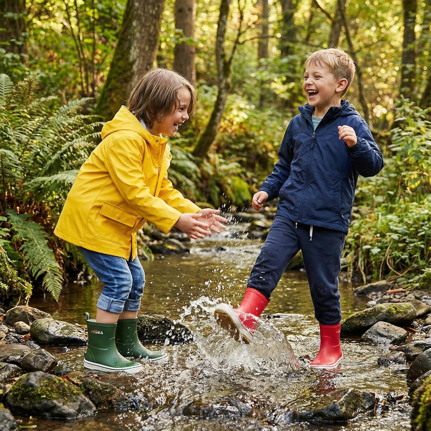 image:imageHISEA Kids Rain Boots for Girls Boys Toddler Waterproof NonSlip Easyon Rubber Deck Boots Lightweight Flexible UnisexChild Ankle Chelsea Booties for Outdoor School PlayRed