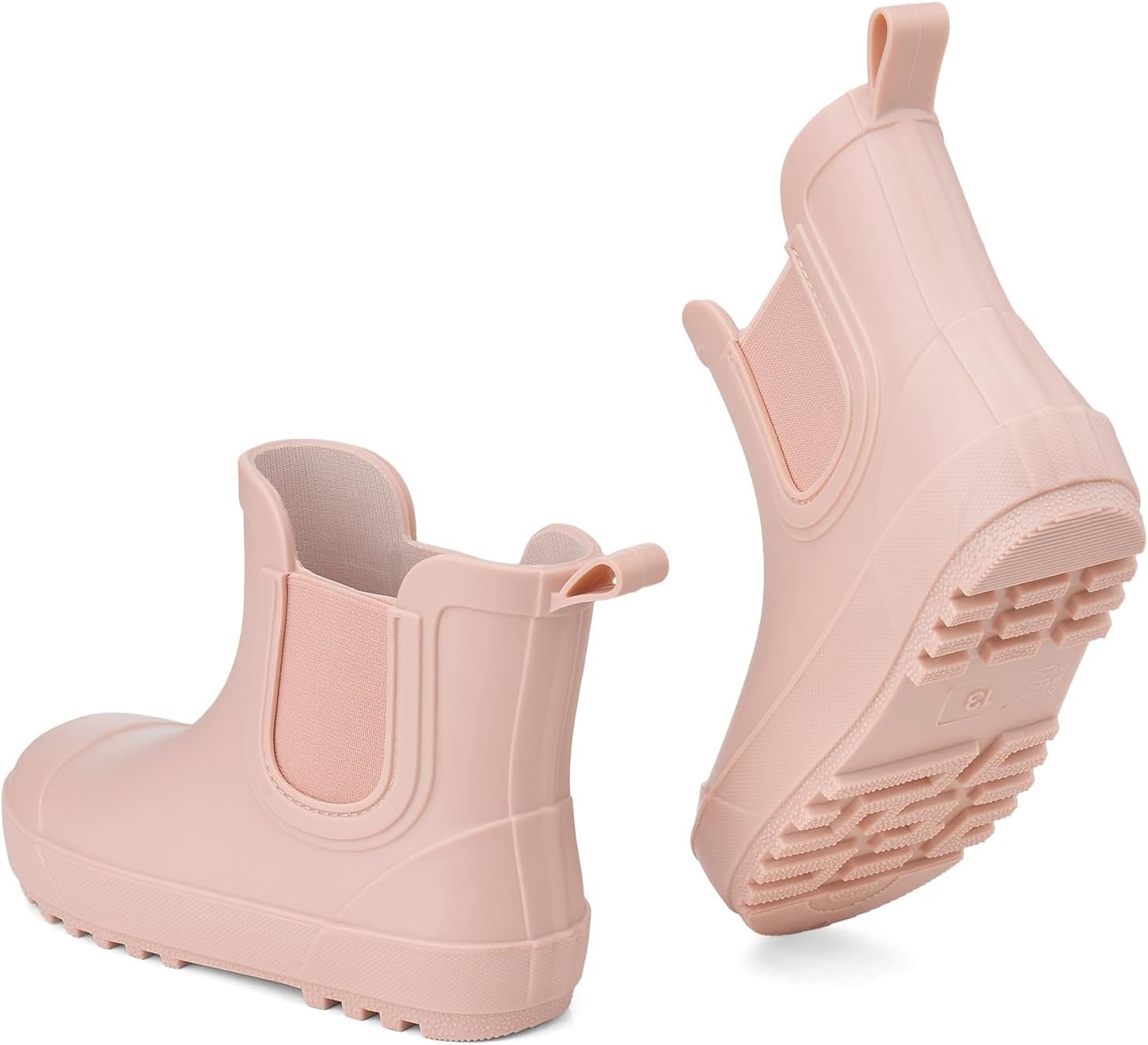 image:imageHISEA Kids Waterproof Ankle Deck Boots NonSlip Rubber Chelsea SlipOn with Round Toe for Boys amp Girls Lightweight Toddler to Big Kid Rainboots for Farm Park Hiking amp Outdoor PlayPink