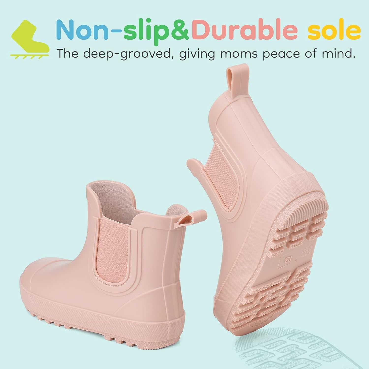 image:imageHISEA Kids Waterproof Ankle Deck Boots NonSlip Rubber Chelsea SlipOn with Round Toe for Boys amp Girls Lightweight Toddler to Big Kid Rainboots for Farm Park Hiking amp Outdoor PlayPink