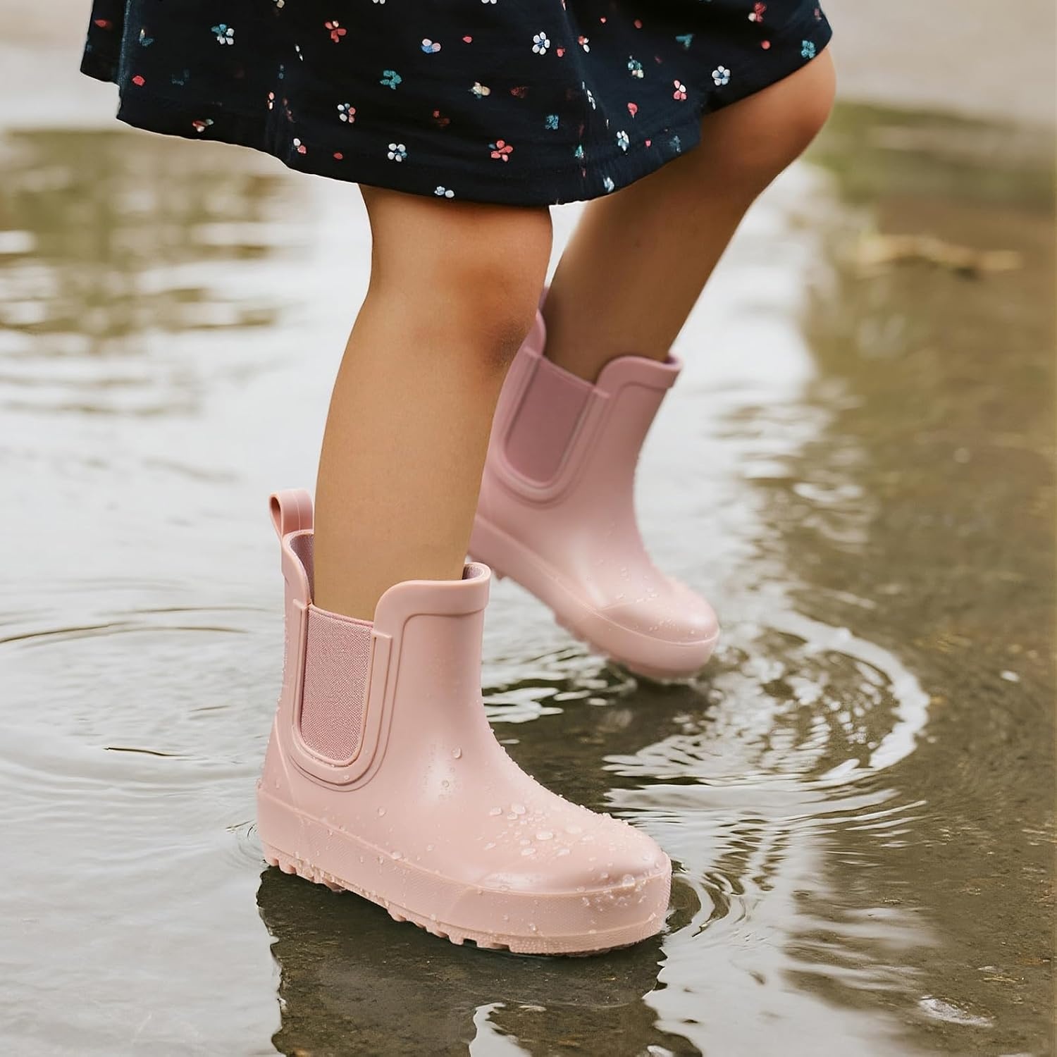 image:imageHISEA Kids Waterproof Ankle Deck Boots NonSlip Rubber Chelsea SlipOn with Round Toe for Boys amp Girls Lightweight Toddler to Big Kid Rainboots for Farm Park Hiking amp Outdoor PlayPink
