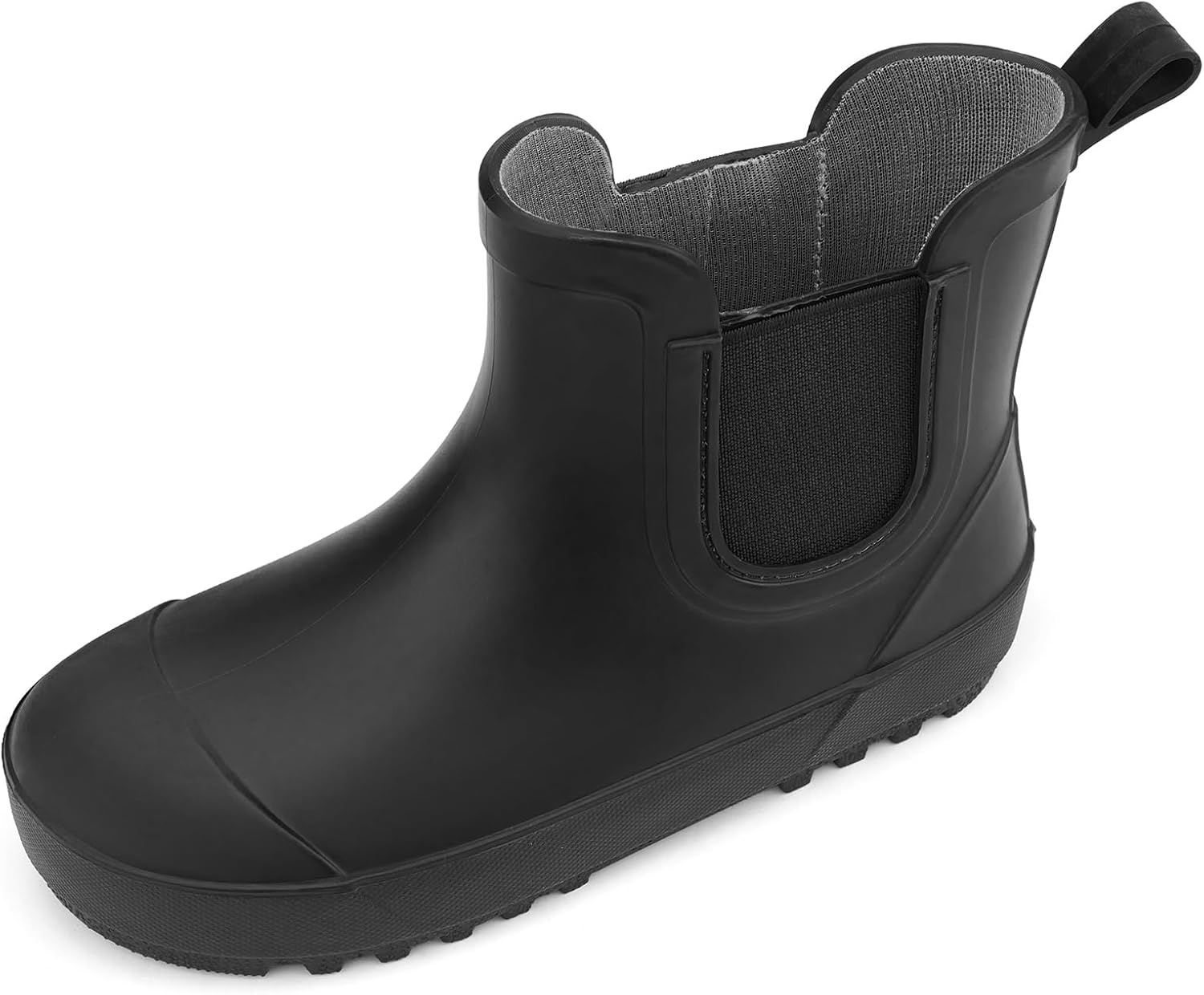 image:imageHISEA Kids Waterproof Ankle Deck Boots NonSlip Rubber Chelsea SlipOn with Round Toe for Boys amp Girls Lightweight Toddler to Big Kid Rainboots for Farm Park Hiking amp Outdoor PlayBlack