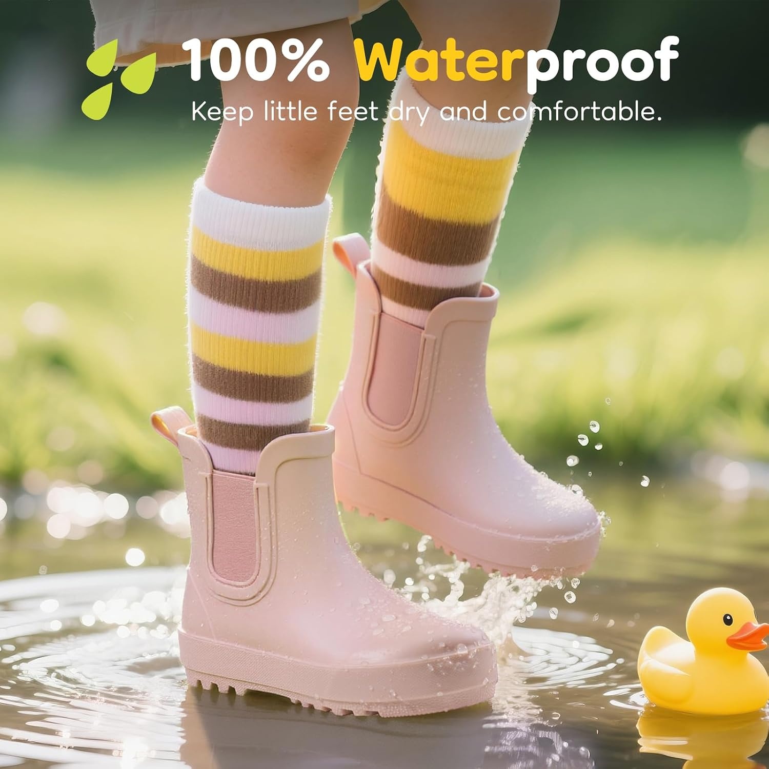 image:imageHISEA Kids Waterproof Ankle Deck Boots NonSlip Rubber Chelsea SlipOn with Round Toe for Boys amp Girls Lightweight Toddler to Big Kid Rainboots for Farm Park Hiking amp Outdoor PlayPink