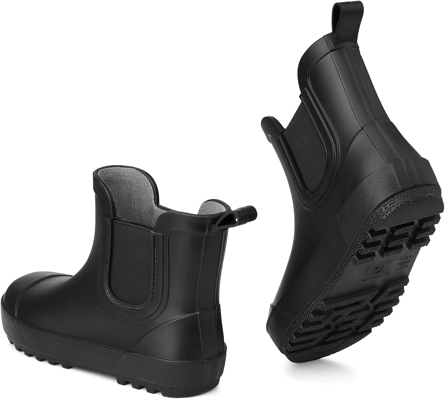 image:imageHISEA Kids Waterproof Ankle Deck Boots NonSlip Rubber Chelsea SlipOn with Round Toe for Boys amp Girls Lightweight Toddler to Big Kid Rainboots for Farm Park Hiking amp Outdoor PlayBlack