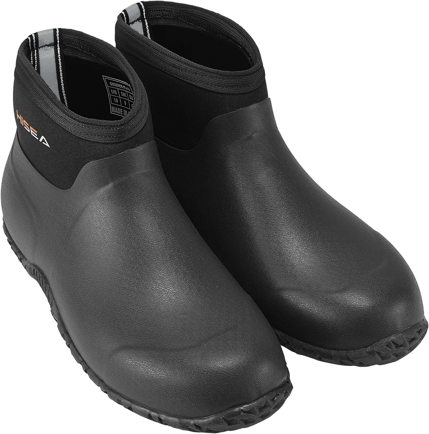 image:imageHISEA Mens Ankle Rain Boots Waterproof Rubber Garden Boots Insulated Neoprene Mud Shoes SlipOn Outdoor Work Booties for Gardening Farming Fishing Hunting Yard and Lawn ChoreBlack
