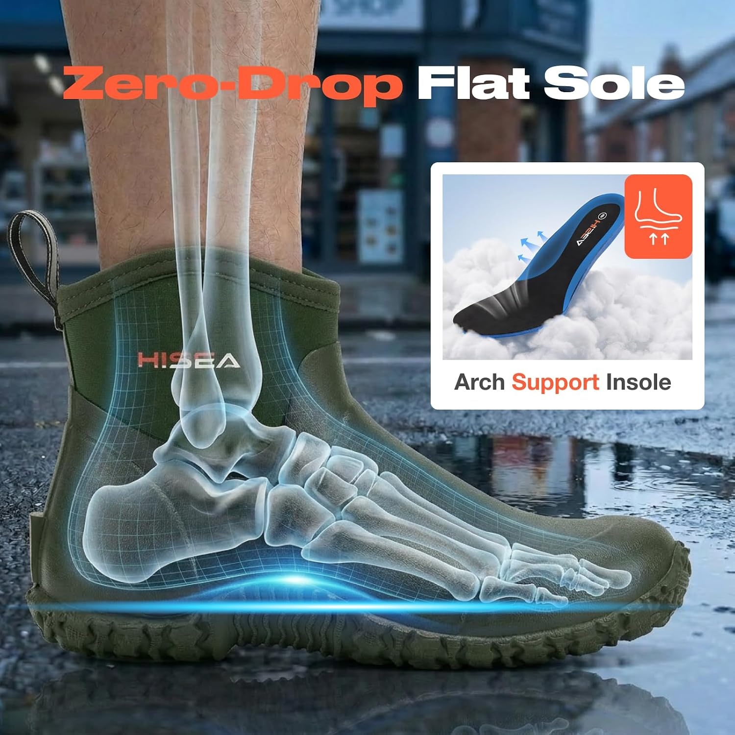 image:imageHISEA Mens Ankle Rain Boots Waterproof Rubber Garden Boots Insulated Neoprene Mud Shoes SlipOn Outdoor Work Booties for Gardening Farming Fishing Hunting Yard and Lawn ChoreGreen