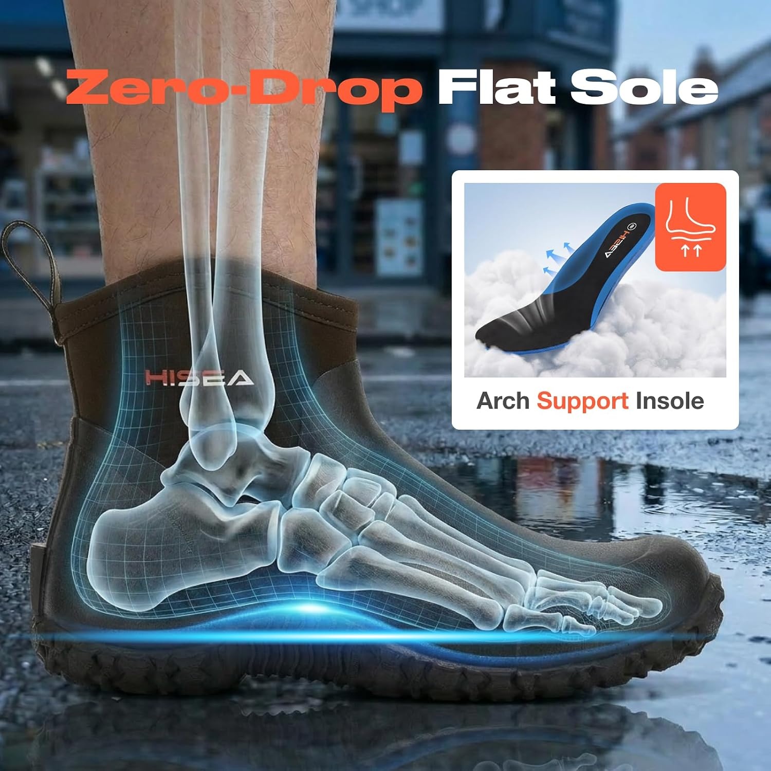 image:imageHISEA Mens Ankle Rain Boots Waterproof Rubber Garden Boots Insulated Neoprene Mud Shoes SlipOn Outdoor Work Booties for Gardening Farming Fishing Hunting Yard and Lawn ChoreBrown