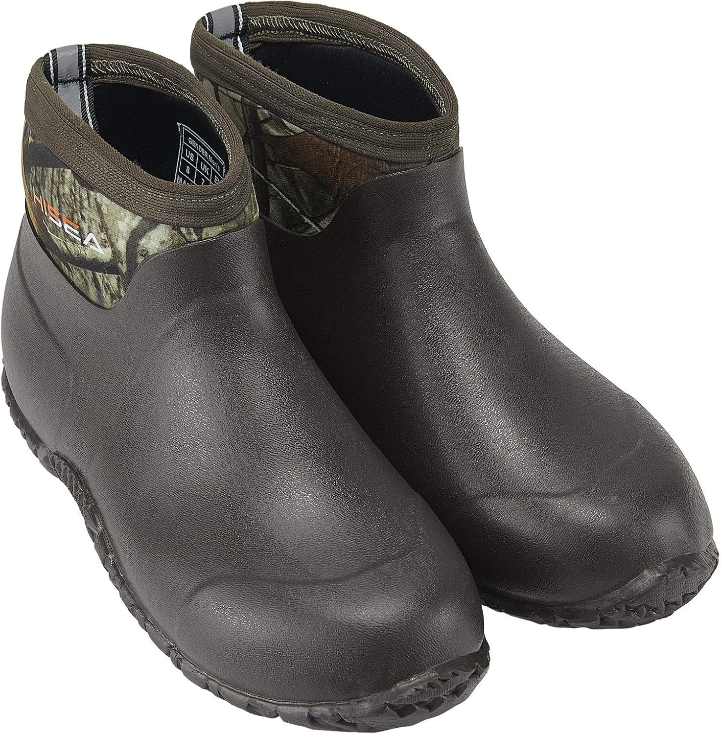 image:imageHISEA Mens Ankle Rain Boots Waterproof Rubber Garden Boots Insulated Neoprene Mud Shoes SlipOn Outdoor Work Booties for Gardening Farming Fishing Hunting Yard and Lawn ChoreCamo