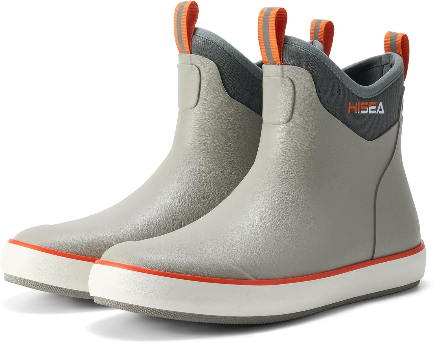 image:imageHISEA Mens Deck Boots Waterproof Ankle Rain Boots Saltwater Fishing Garden Boots with High Traction Outdoor Short Rubber Shoes for Boating Sailing Farming Yard WorkGrey
