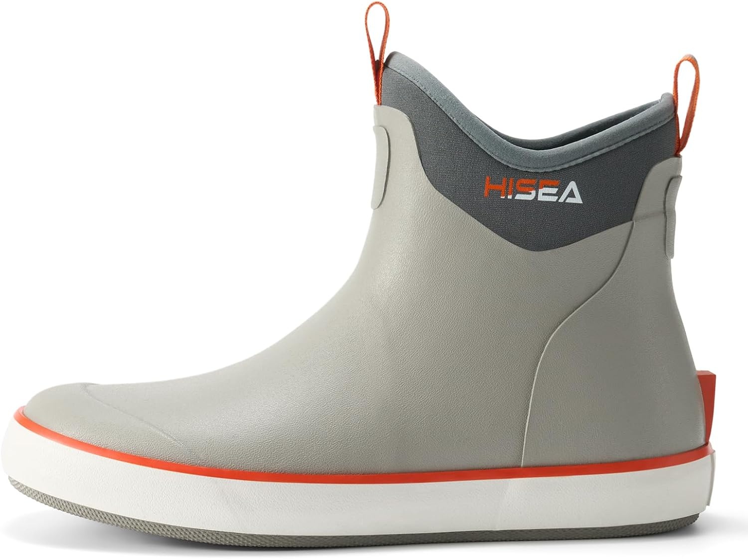 image:imageHISEA Mens Deck Boots Waterproof Ankle Rain Boots Saltwater Fishing Garden Boots with High Traction Outdoor Short Rubber Shoes for Boating Sailing Farming Yard WorkGrey