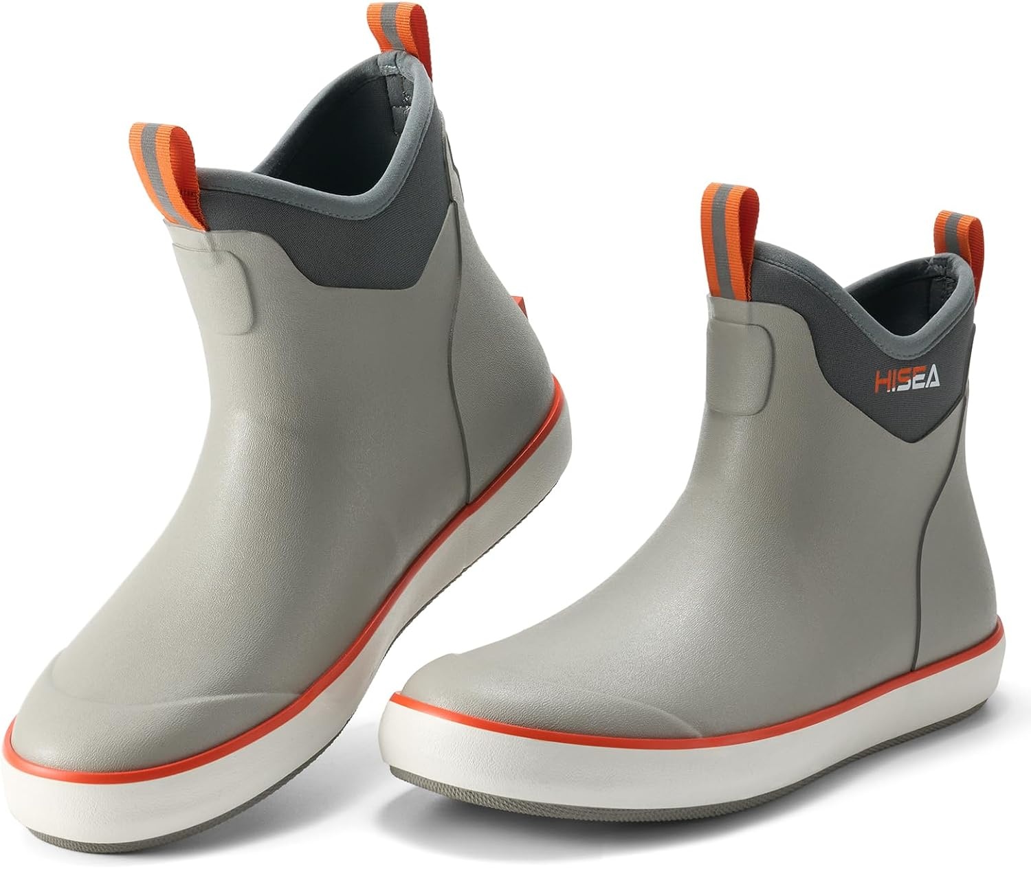 image:imageHISEA Mens Deck Boots Waterproof Ankle Rain Boots Saltwater Fishing Garden Boots with High Traction Outdoor Short Rubber Shoes for Boating Sailing Farming Yard WorkGrey