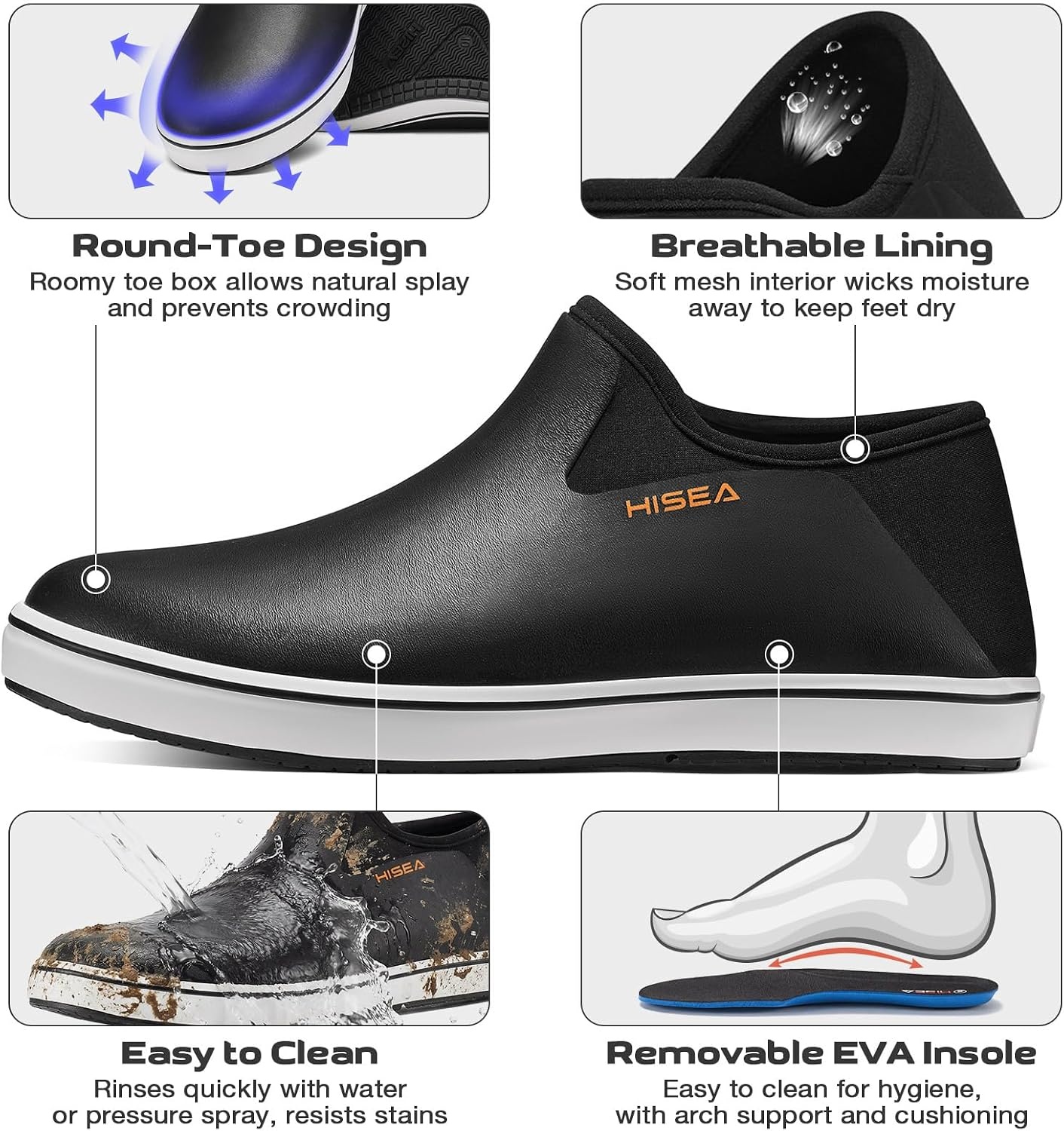 image:imageHISEA Mens Deck Boots Waterproof Nonslip Lightweight Rubber Ankle Rain Booties for Men Low Cut Foldable heel Neoprene Mud Garden Shoes for Outdoor Fishing Farming Gardening Lawn CareBlack