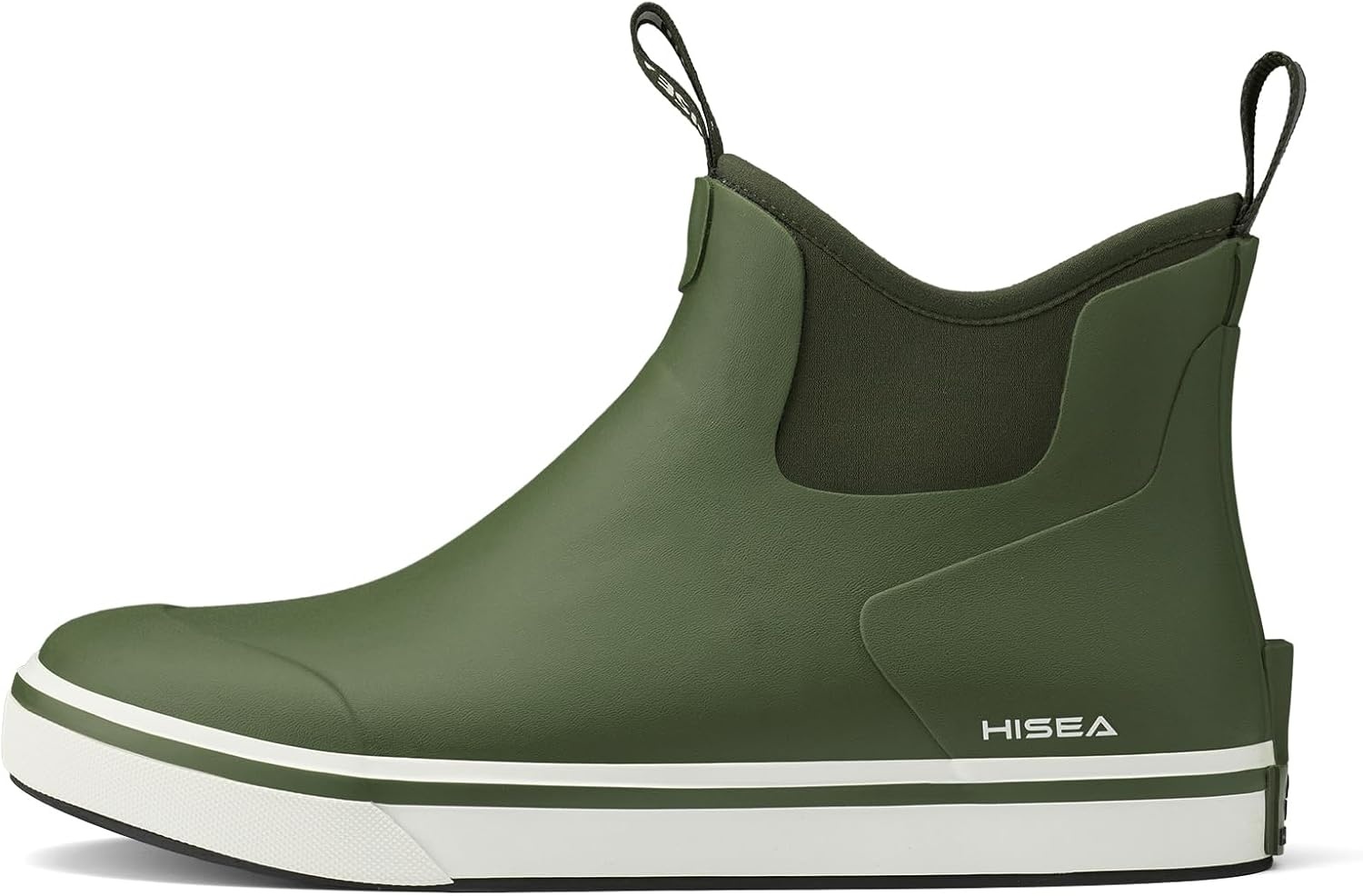 image:imageHISEA Mens Deck Rain Boots Saltwater Fishing Booties Waterproof Ankle Rain Boots with High TractionGreen
