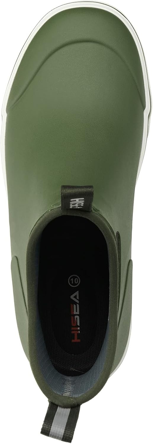 image:imageHISEA Mens Deck Rain Boots Saltwater Fishing Booties Waterproof Ankle Rain Boots with High TractionGreen