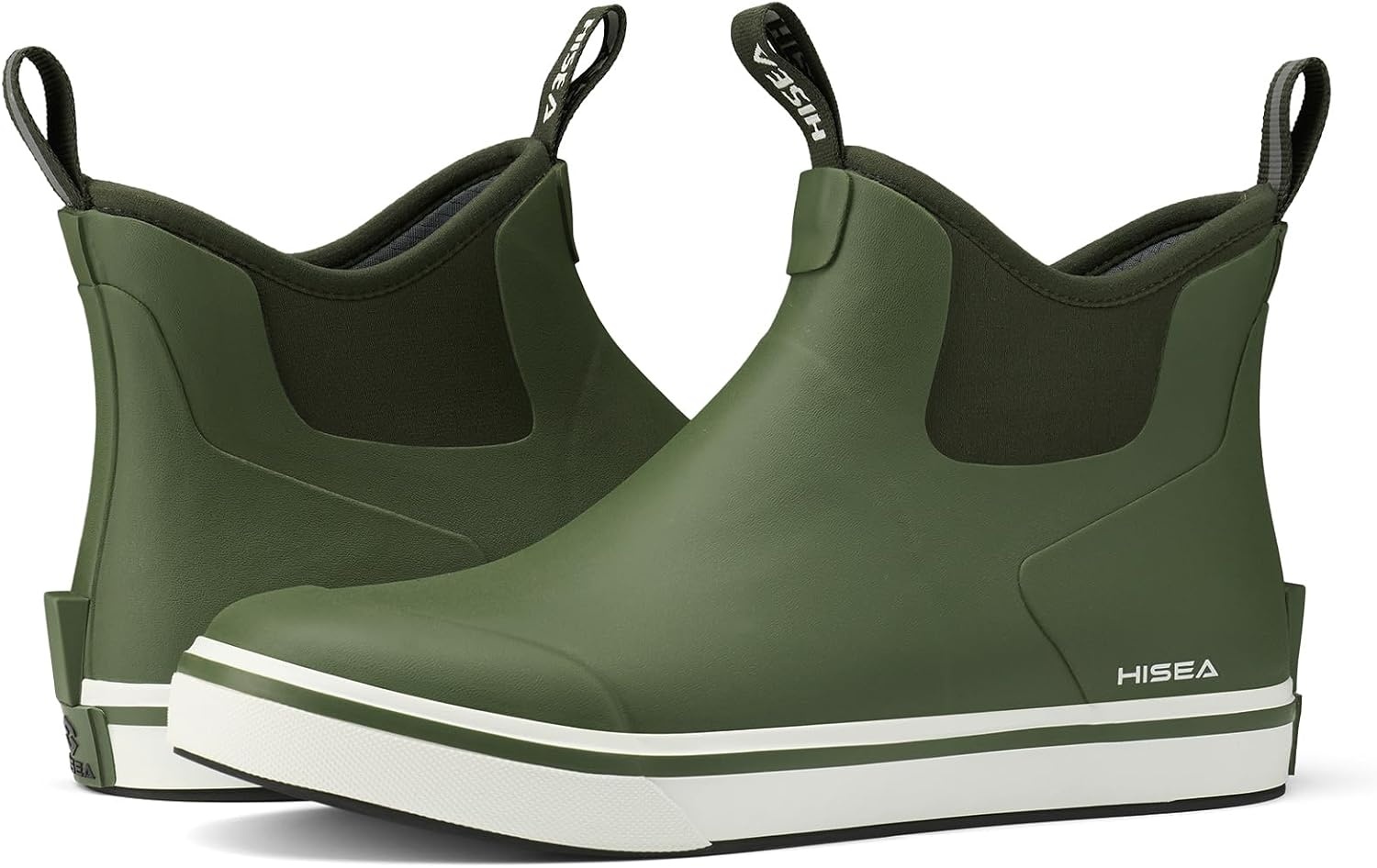 image:imageHISEA Mens Deck Rain Boots Saltwater Fishing Booties Waterproof Ankle Rain Boots with High TractionGreen