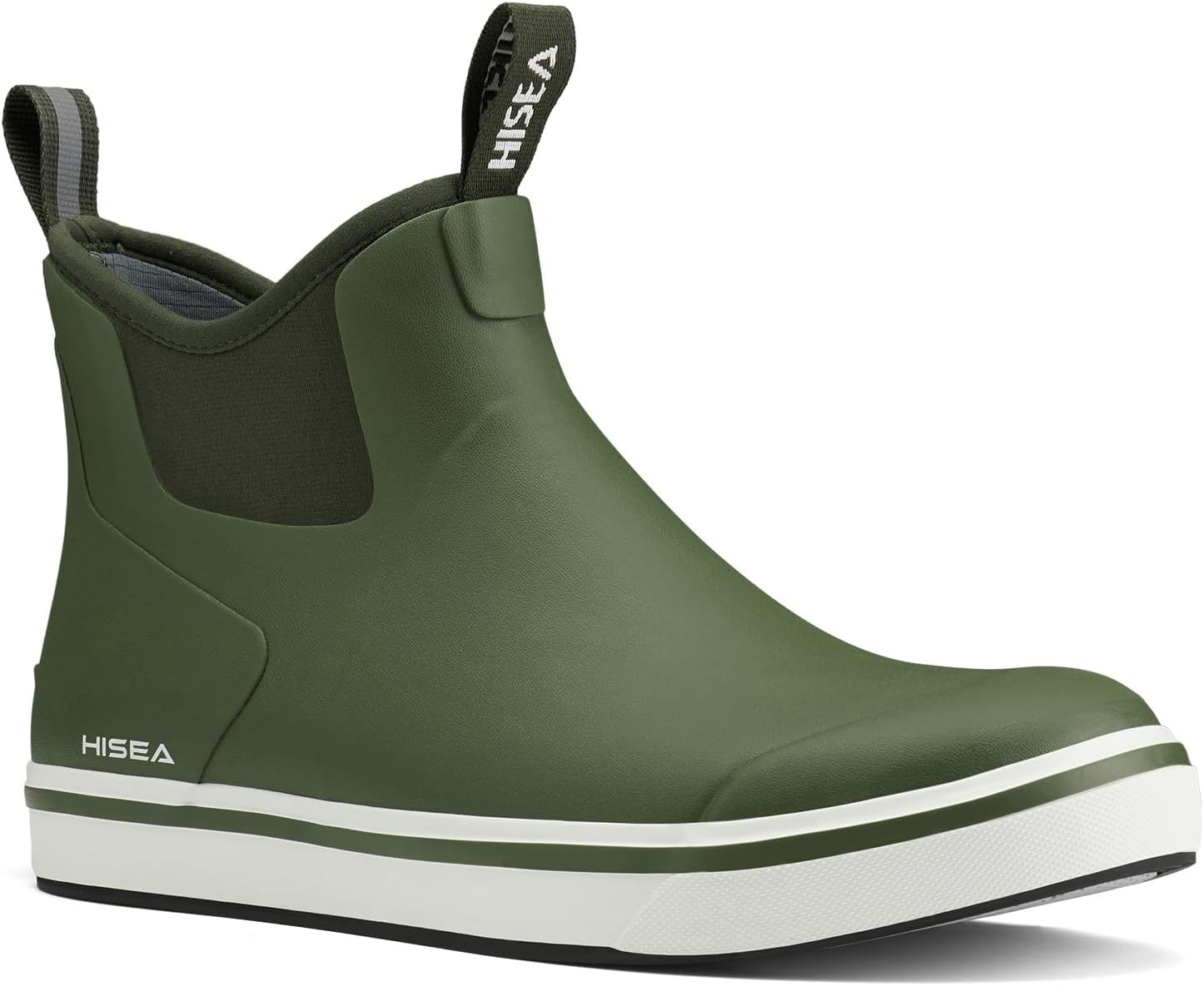 image:imageHISEA Mens Deck Rain Boots Saltwater Fishing Booties Waterproof Ankle Rain Boots with High TractionGreen
