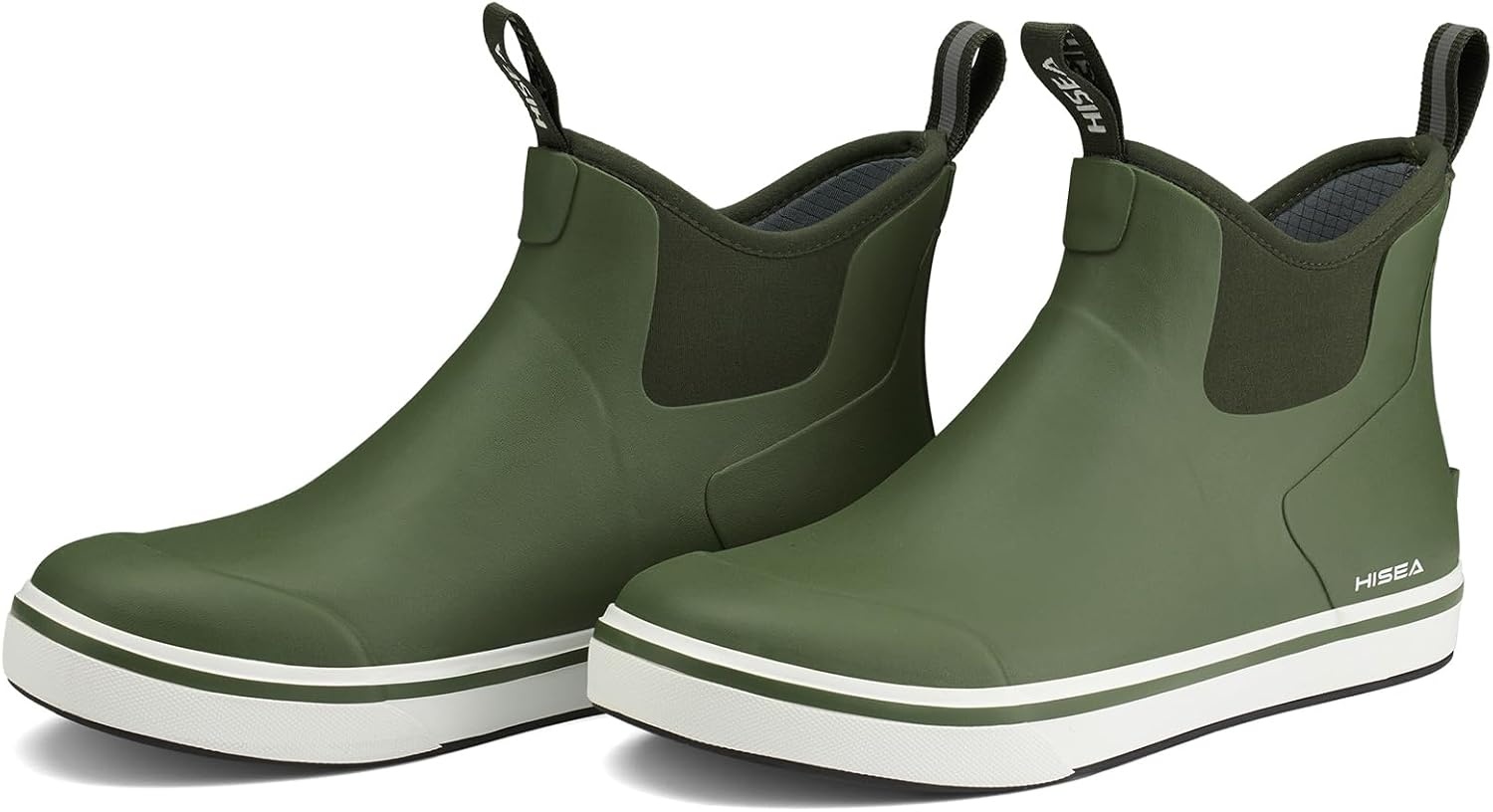 image:imageHISEA Mens Deck Rain Boots Saltwater Fishing Booties Waterproof Ankle Rain Boots with High TractionGreen