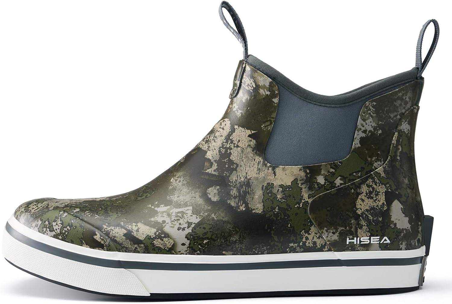 image:imageHISEA Mens Deck Rain Boots Saltwater Fishing Booties Waterproof Ankle Rain Boots with High TractionGreen Camo