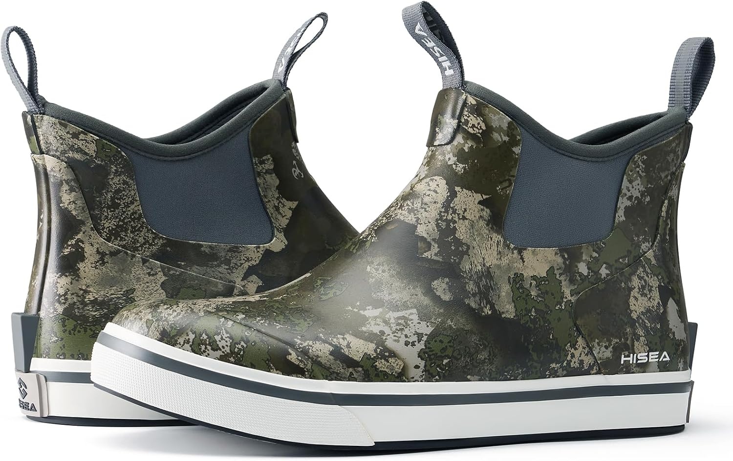 image:imageHISEA Mens Deck Rain Boots Saltwater Fishing Booties Waterproof Ankle Rain Boots with High TractionGreen Camo