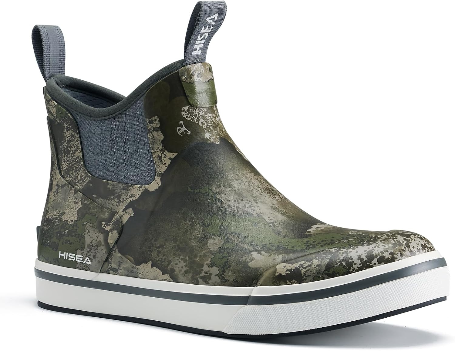 image:imageHISEA Mens Deck Rain Boots Saltwater Fishing Booties Waterproof Ankle Rain Boots with High TractionGreen Camo