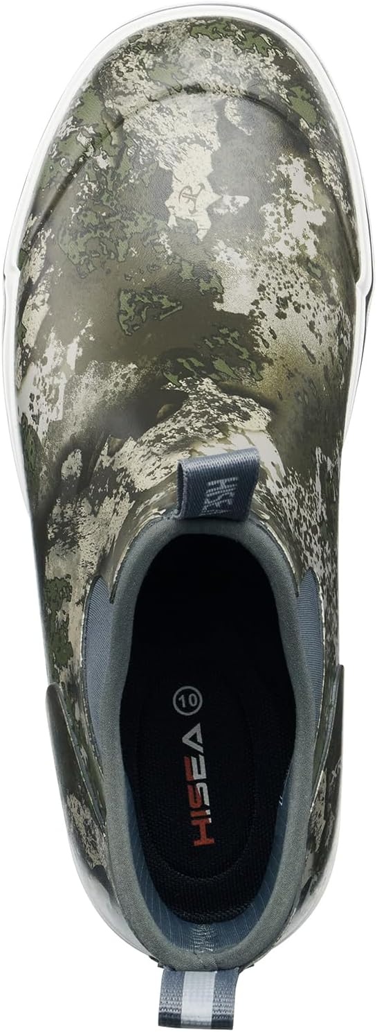 image:imageHISEA Mens Deck Rain Boots Saltwater Fishing Booties Waterproof Ankle Rain Boots with High TractionGreen Camo