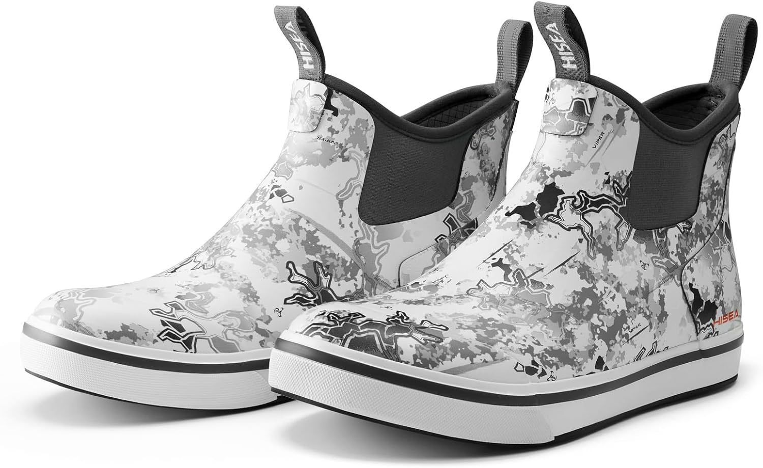 image:imageHISEA Mens Deck Rain Boots Saltwater Fishing Booties Waterproof Ankle Rain Boots with High TractionGrey Camo