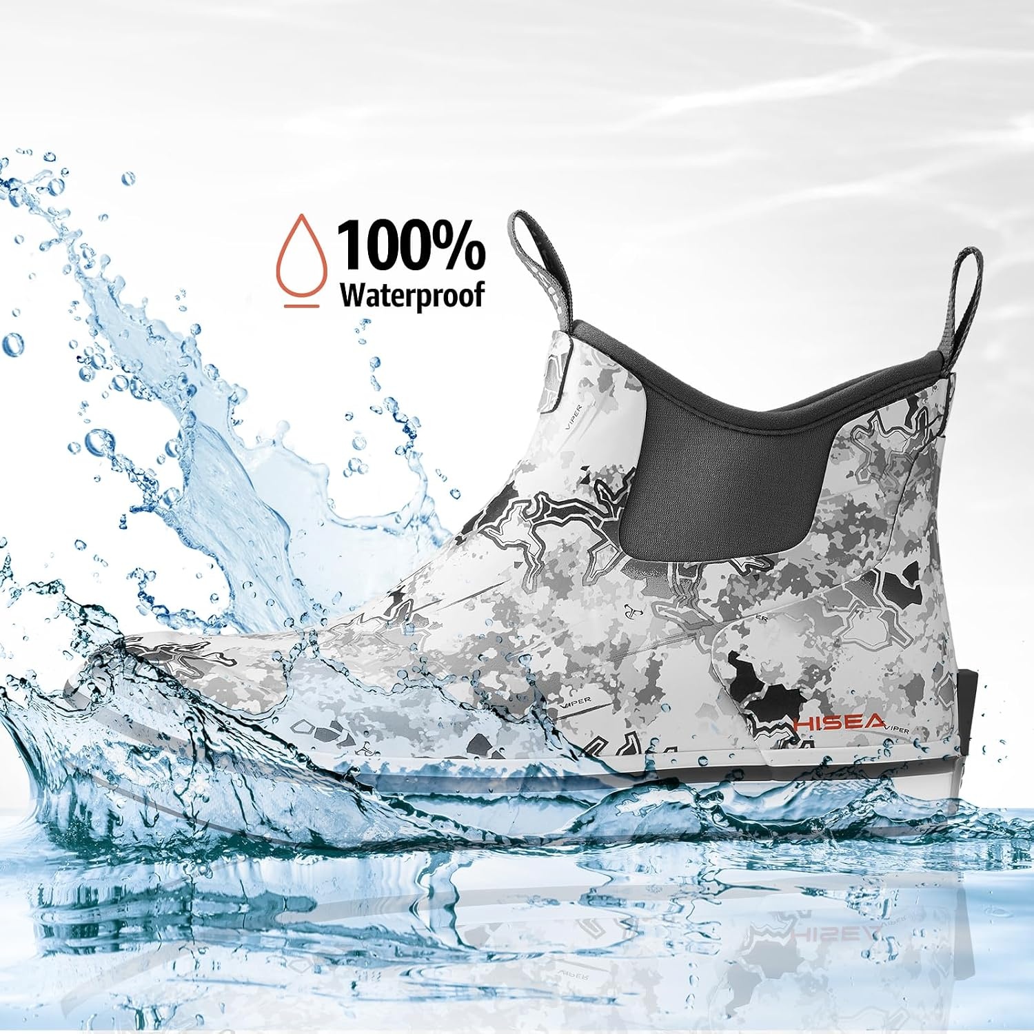 image:imageHISEA Mens Deck Rain Boots Saltwater Fishing Booties Waterproof Ankle Rain Boots with High TractionGrey Camo