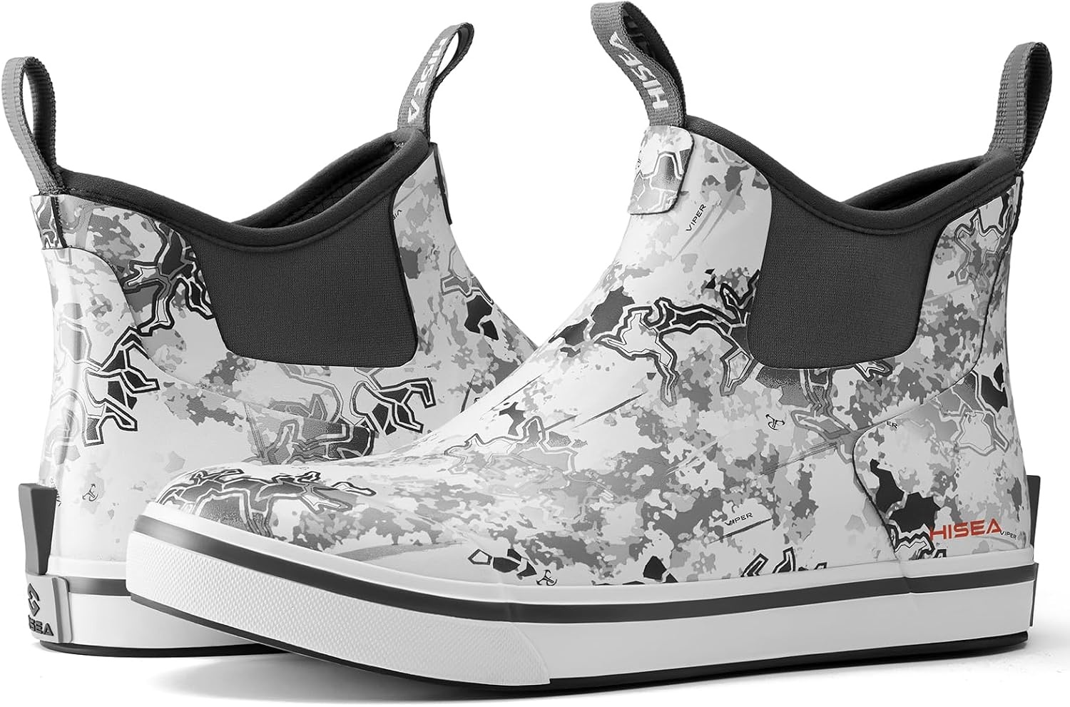 image:imageHISEA Mens Deck Rain Boots Saltwater Fishing Booties Waterproof Ankle Rain Boots with High TractionGrey Camo