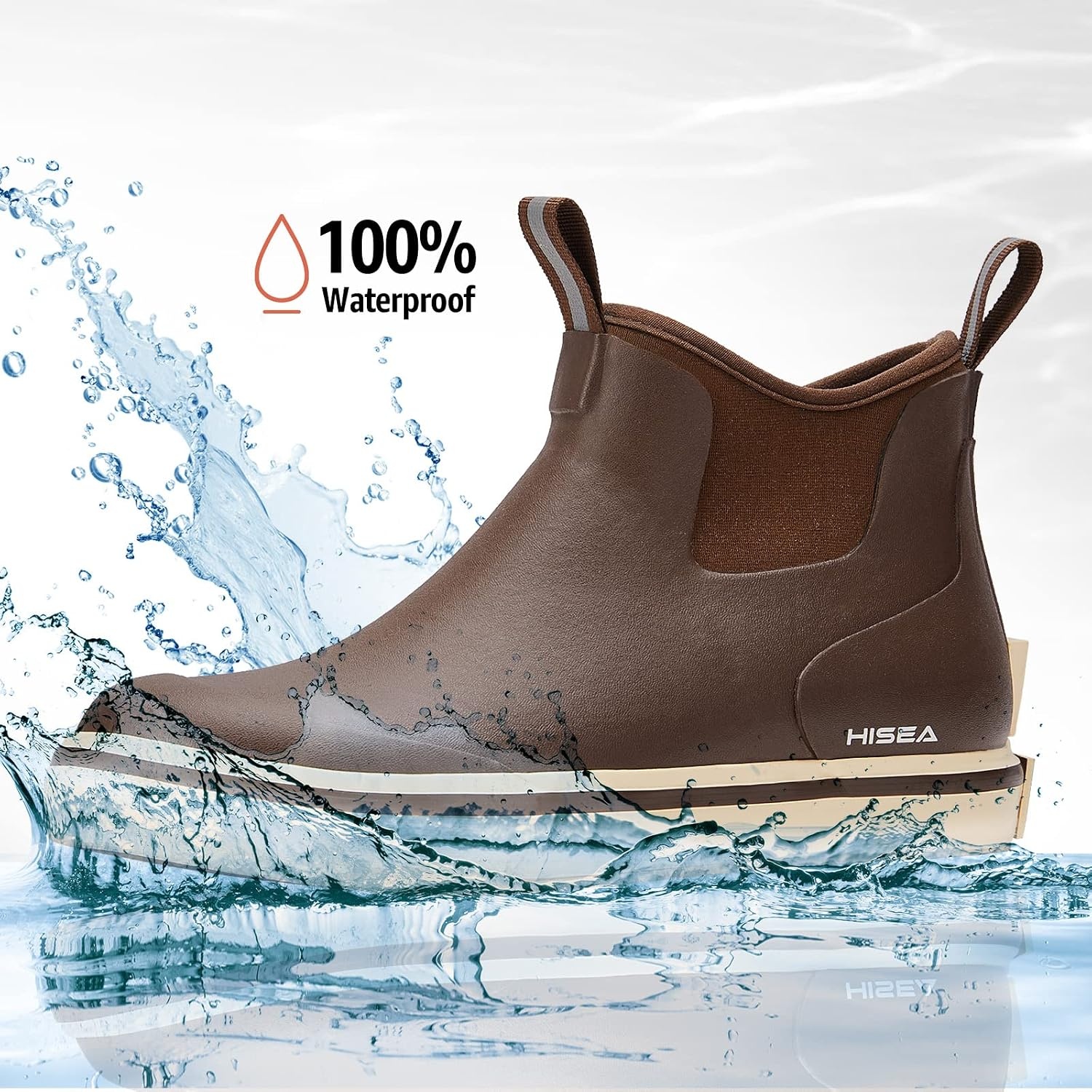 image:imageHISEA Mens Deck Rain Boots Saltwater Fishing Booties Waterproof Ankle Rain Boots with High TractionOlive Green