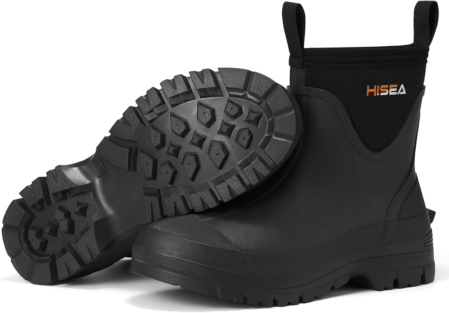 image:imageHISEA Mens Mud Boots Short Garden Shoes Ankle Hight Waterproof Neoprene Rubber Rain BootsBlack